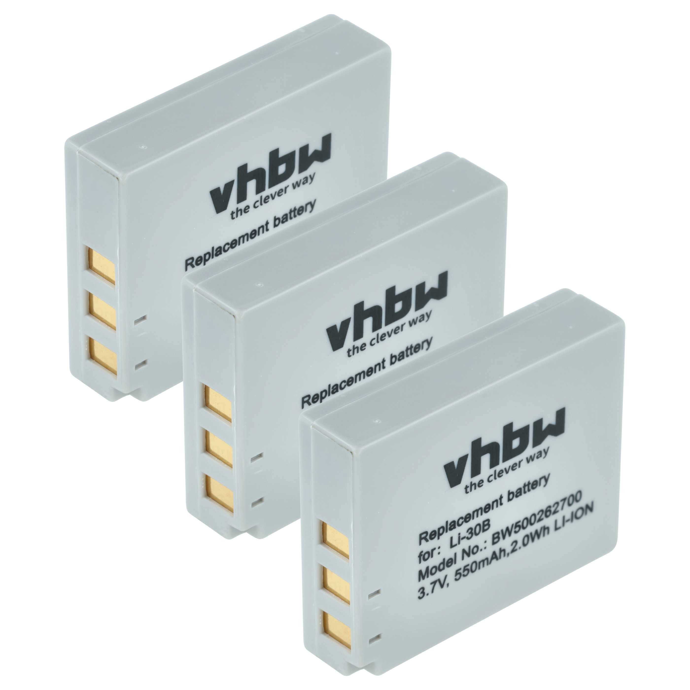 3x Battery replaces Olympus Li-30B - 550mAh, 3.7V, Li-Ion