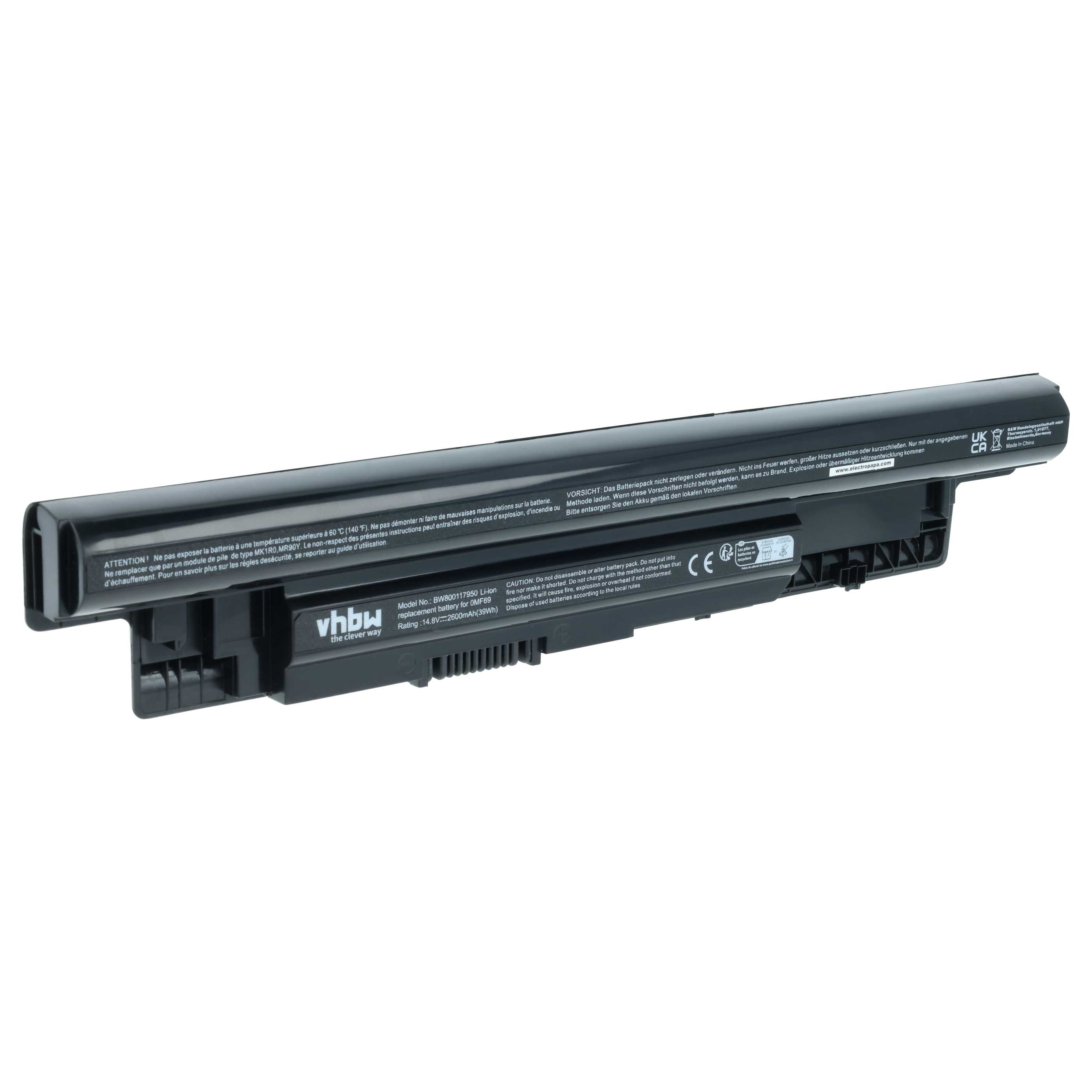 Batteria sostituisce Dell 312-1387, 24DRM, 0MF69, 312-1392, 312-1390 per notebook - 2600mAh 14,8V Li-Ion nero