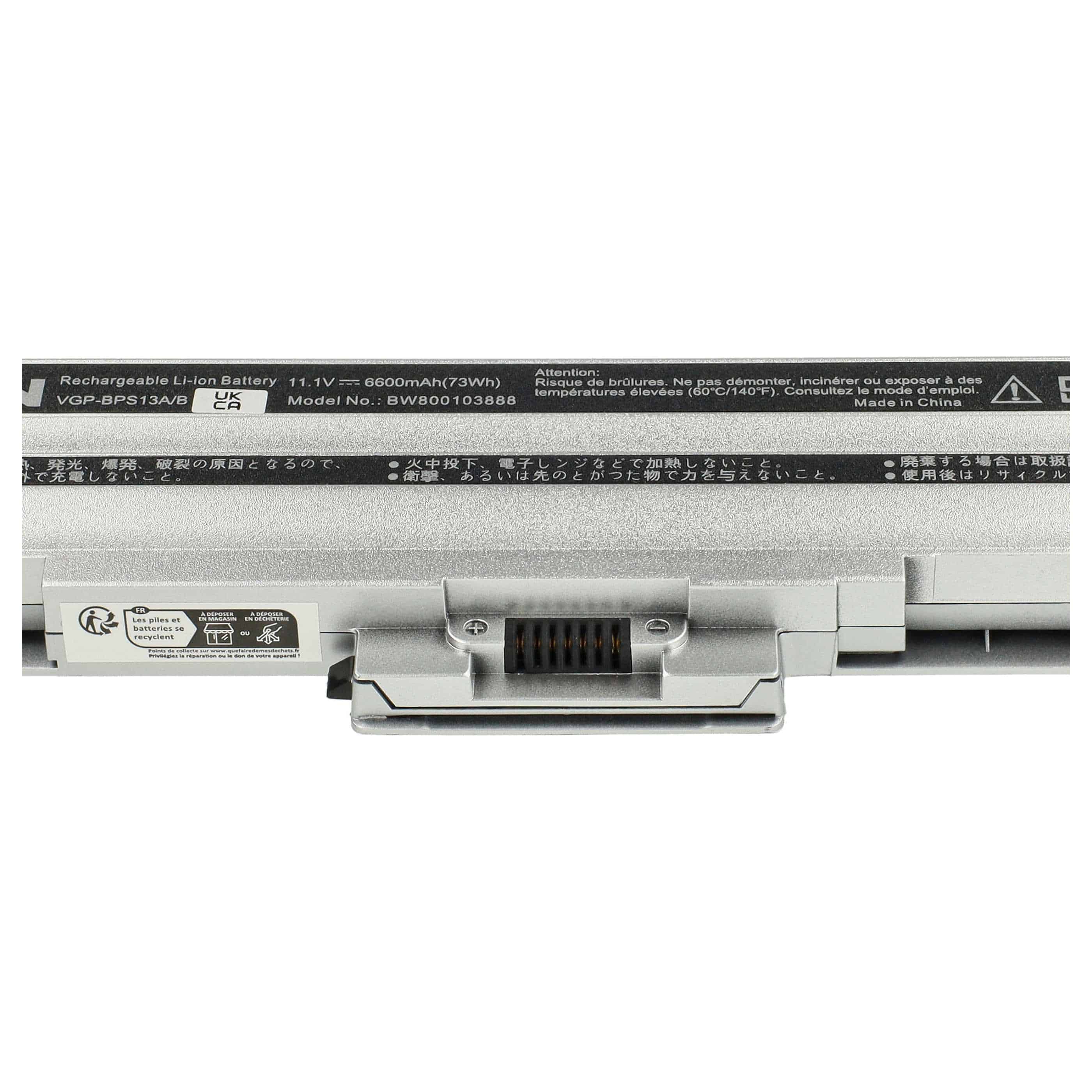 Akumulator do laptopa zamiennik Sony VGP-BPS13, VGP-BPL21, VGP-BPL13 - 6600 mAh 11,1 V Li-Ion, srebrny