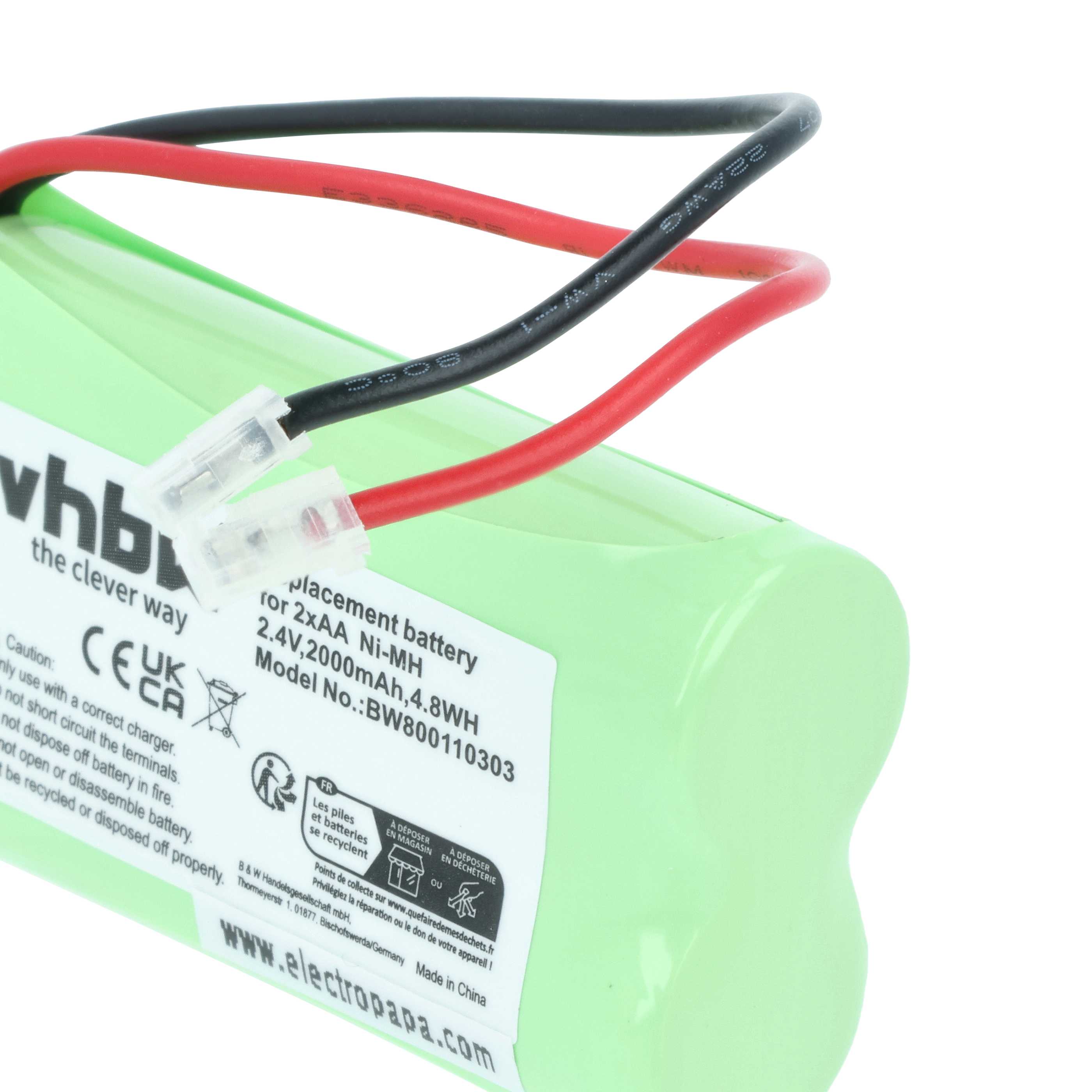 Batterie divers appareils - 2000mAh 2,4V NiMH remplacement pour 2x AA Mignon