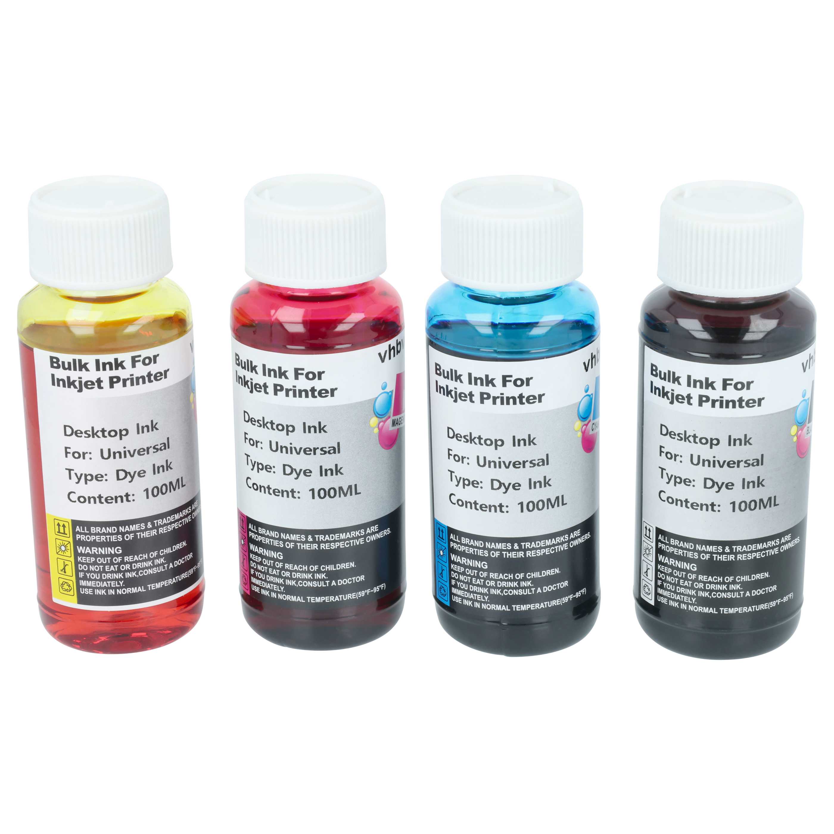 4x Refill Ink Multi-Coloured suitable for, Canon HP Dye Printer etc., 100 ml
