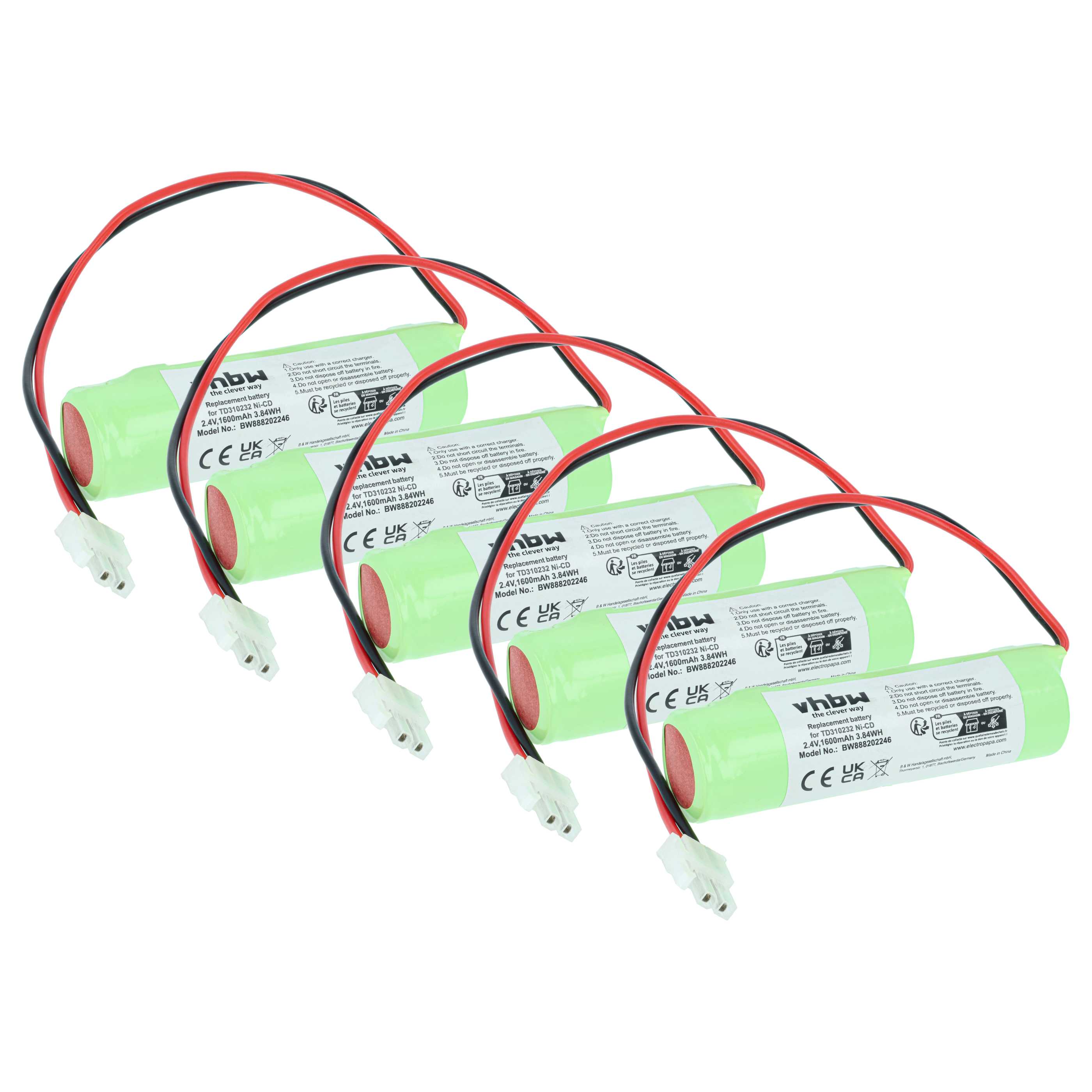 5x Akumulator do oświetlenia awaryjnego zamiennik Schneider TD310232 - 1600 mAh 2,4 V NiCd
