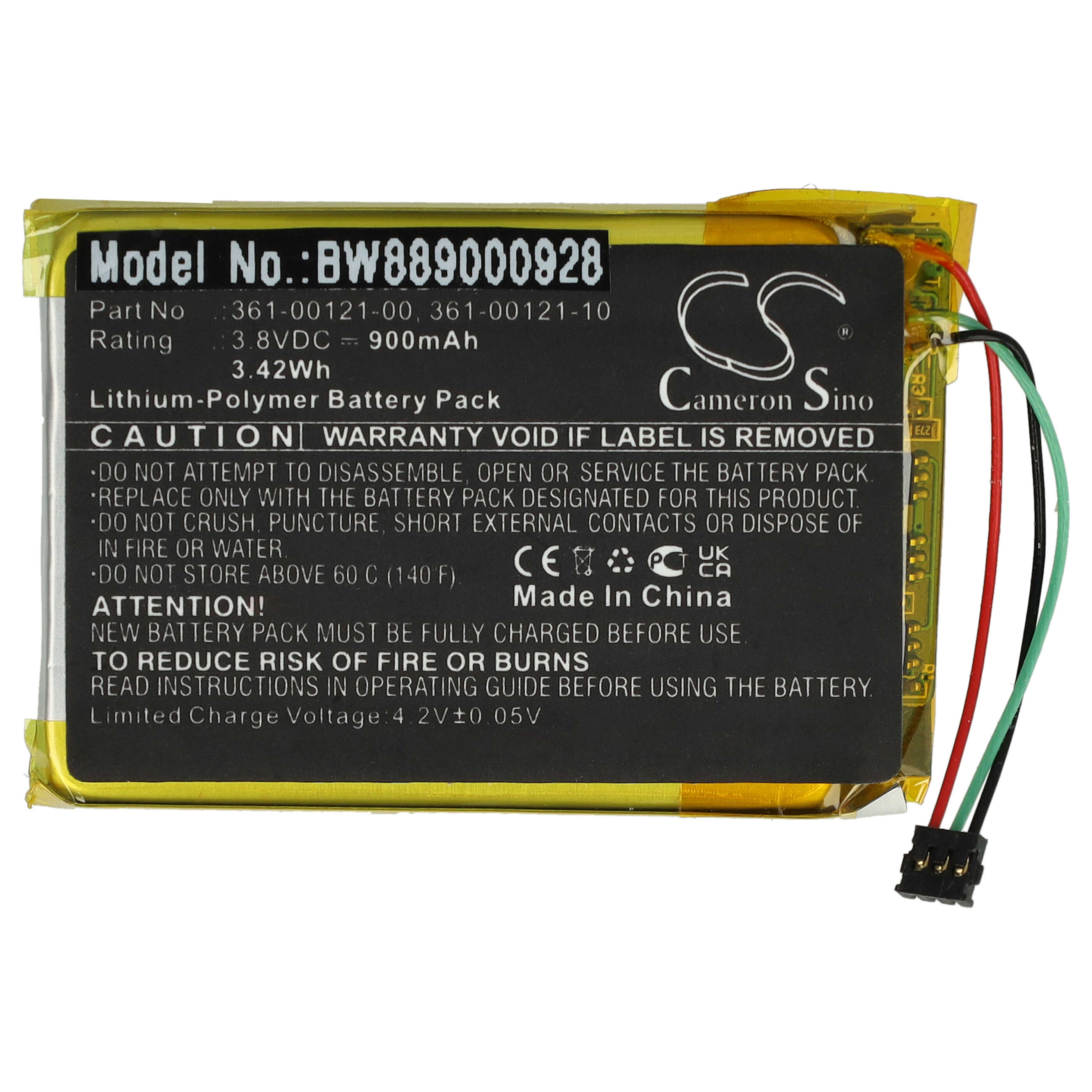 Batería reemplaza Garmin 361-00121-00, 361-00121-10 para localizador GPS - 900 mAh 3,8 V Li-Polímero