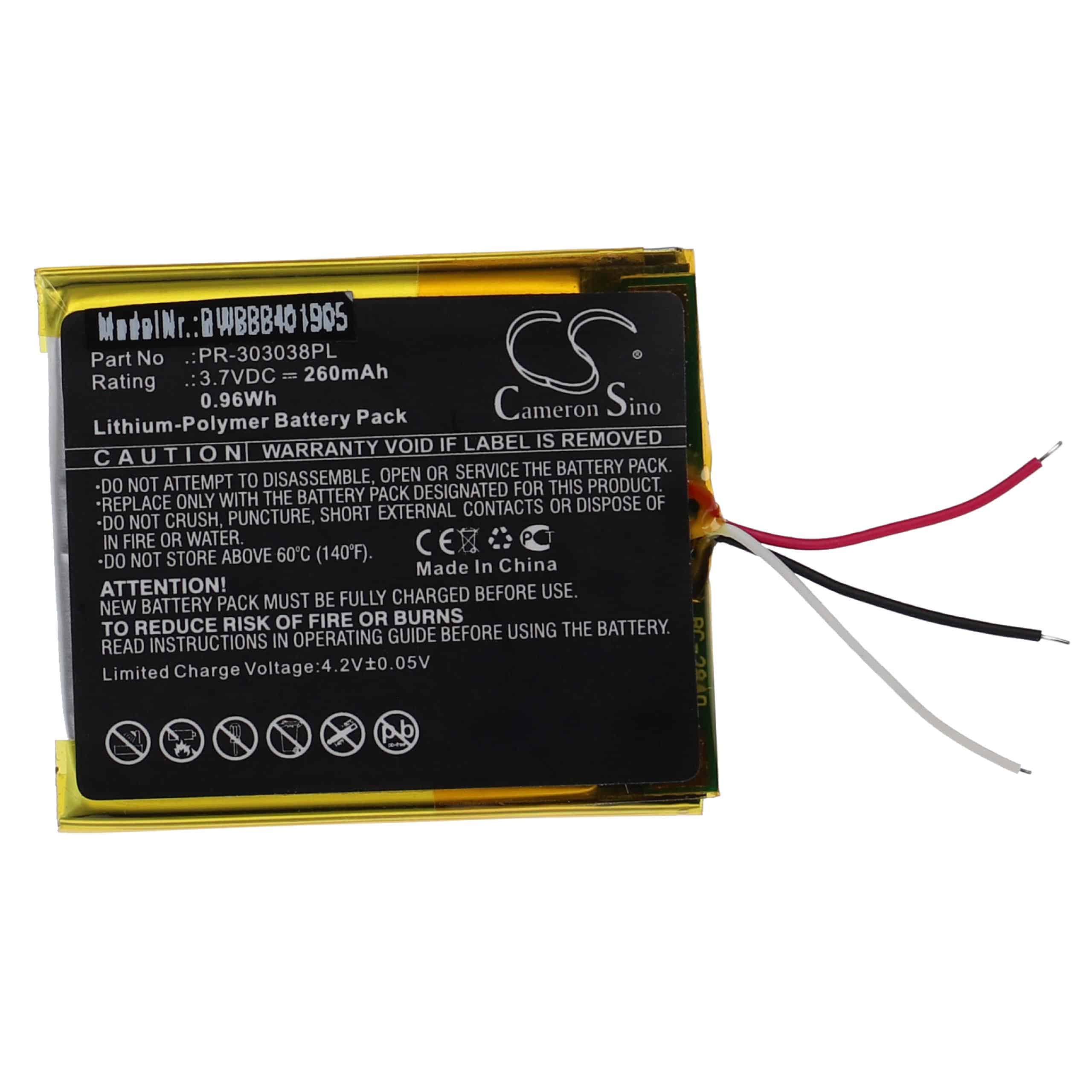 MP3-Player Battery Replacement for SanDisk PR-303038PL - 260mAh 3.7V Li-polymer