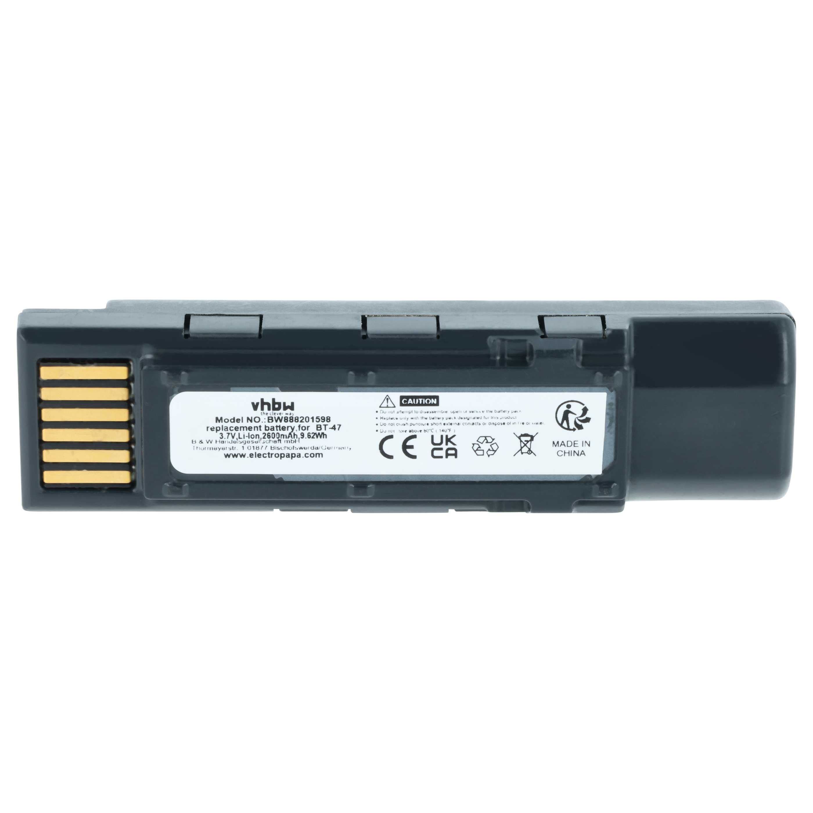 Batería reemplaza Datalogic 128004721, BT-47, RBP-GM45 para escáner código de barras (2600 mAh, 3,7 V, Li-Ion)