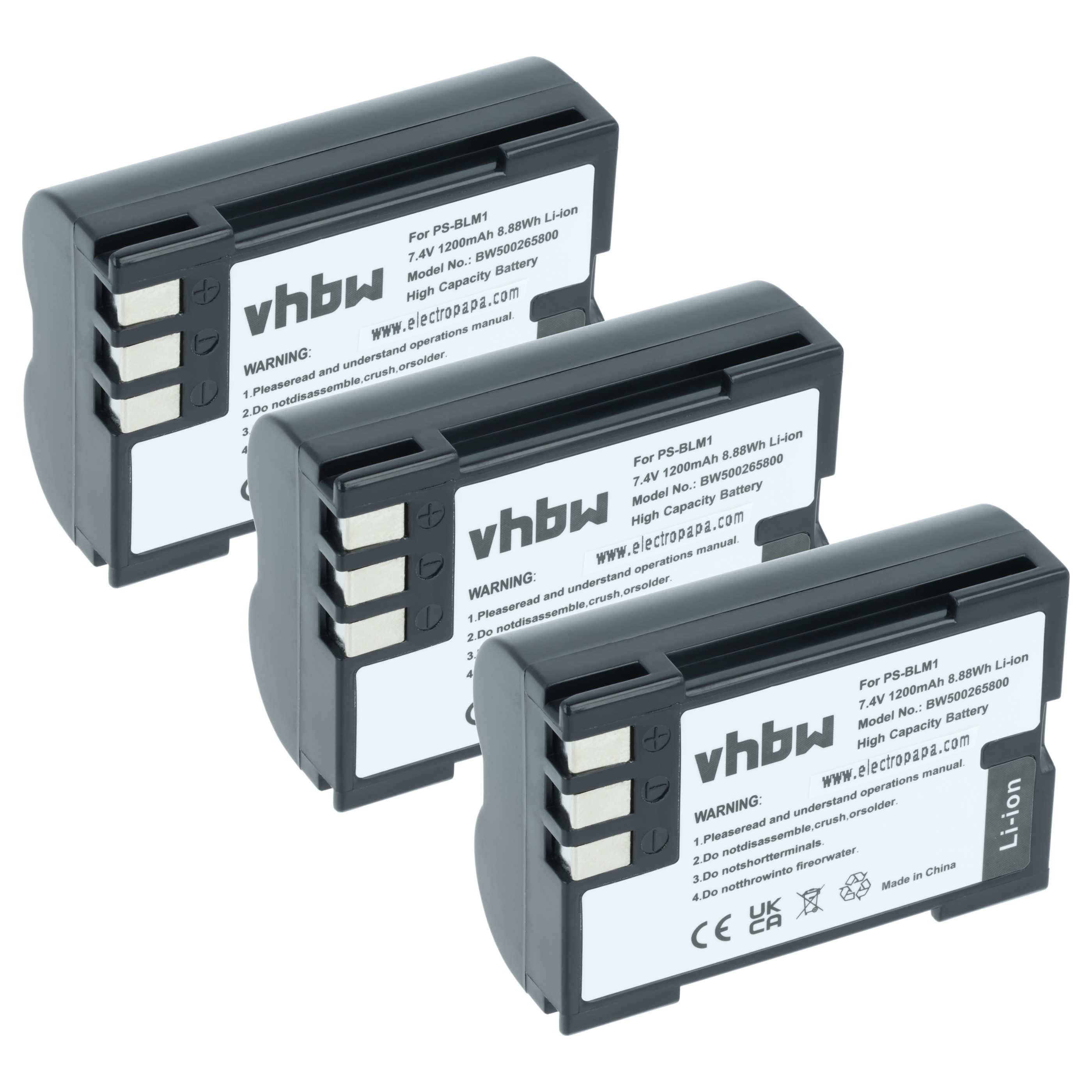 3x Battery replaces Olympus PS-BLM1 - 1200mAh, 7.2V, Li-Ion