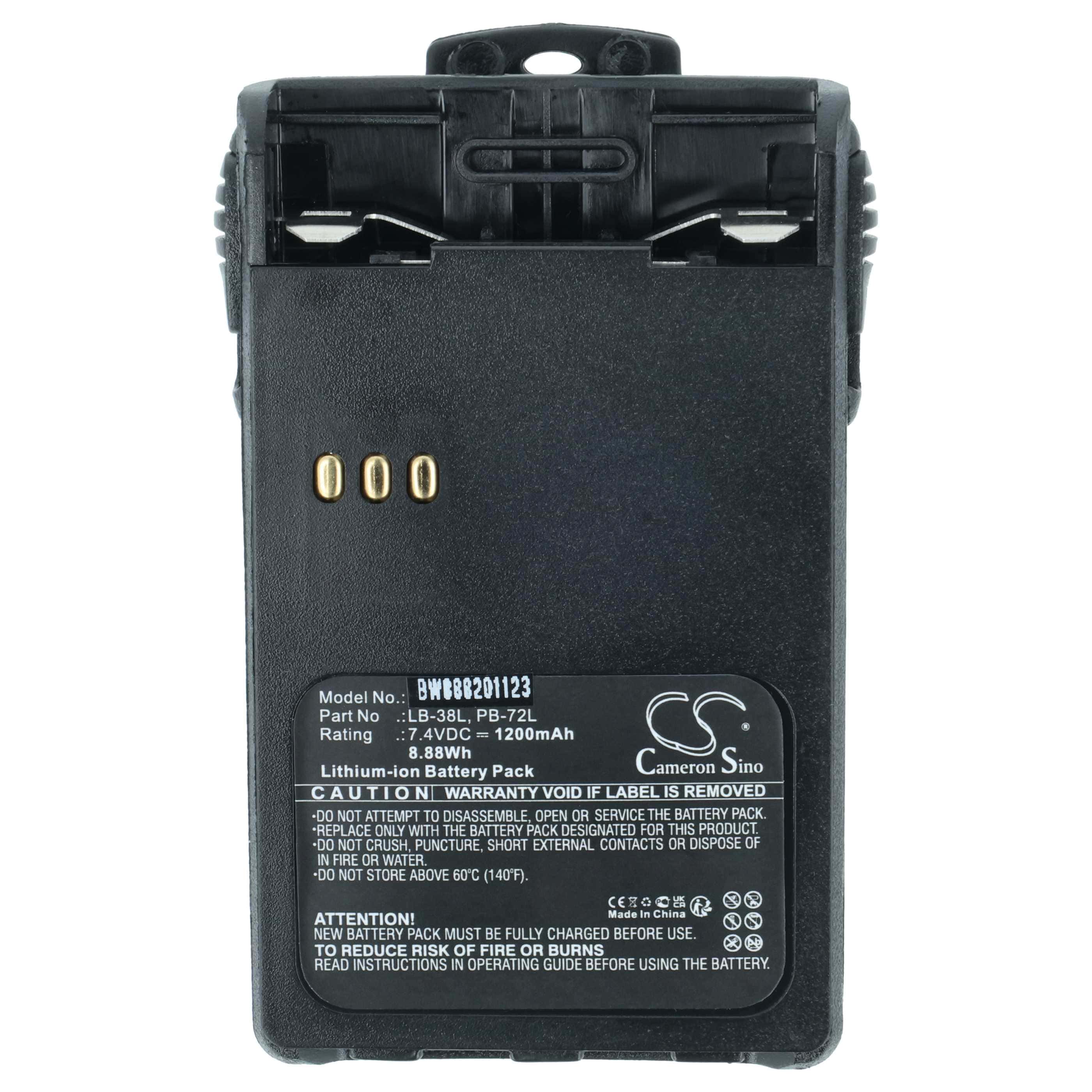 Radio 5x Battery replaces Huntec PB200, LB-62L, PB-72L, LB-38L, PB400 - 1200 mAh 7.4 V Li-Ion + Belt Clip
