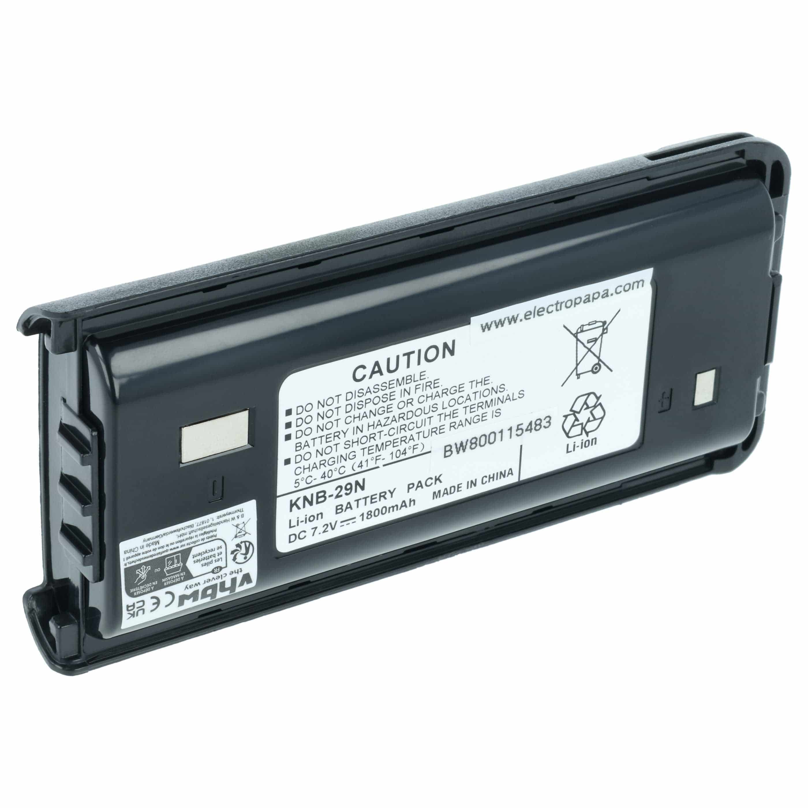 Radio Battery replaces Kenwood KNB-29A, KNB-29, BPKNB45LI, BPKNB29MHXT-1, BPKNB29MH - 1800 mAh 7.4 V Li-Ion