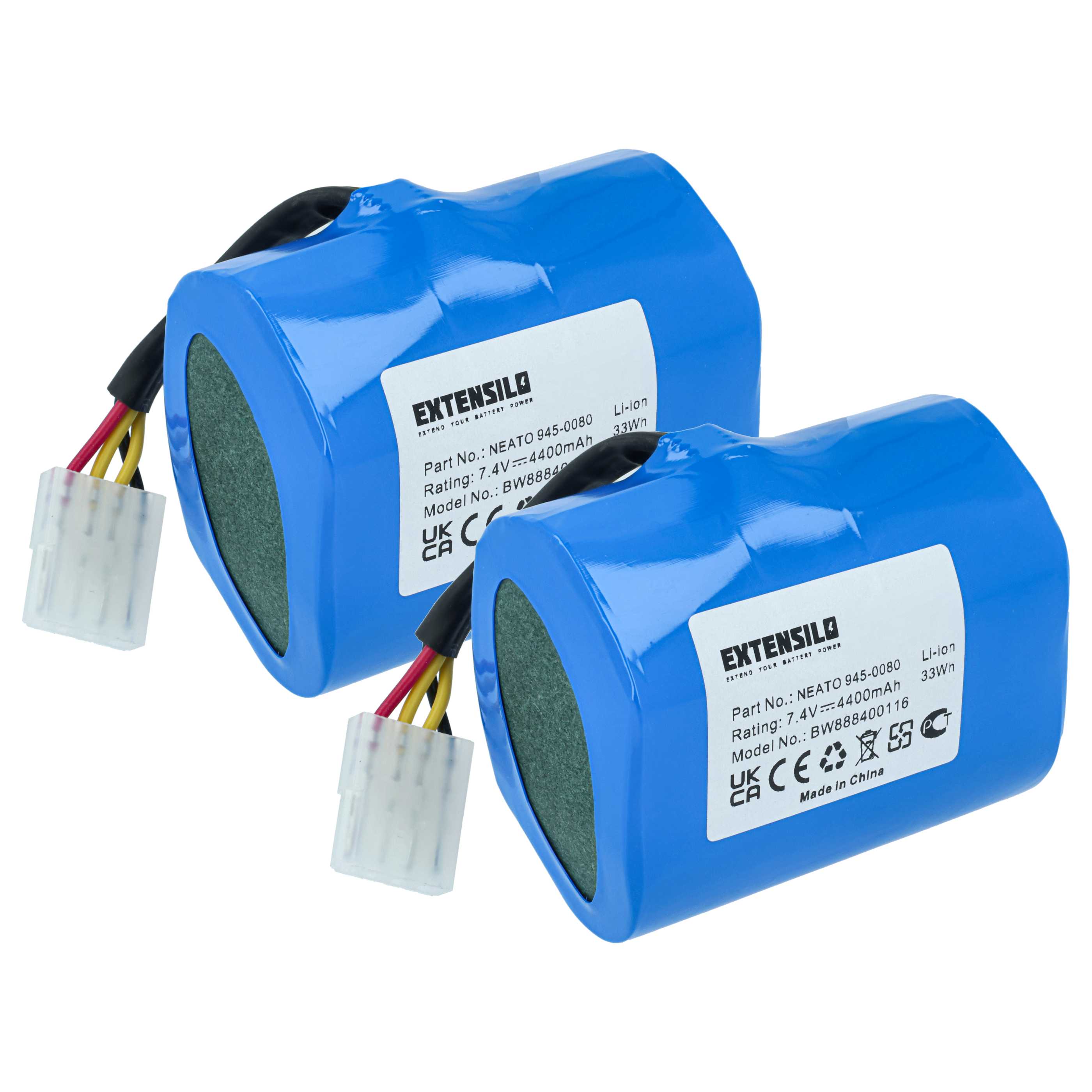 2x Batteria sostituisce Neato 945-0024, 945-0006, 205-0001, 945-0005 per aspirapolvere - 4400mAh 7,4V Li-Ion
