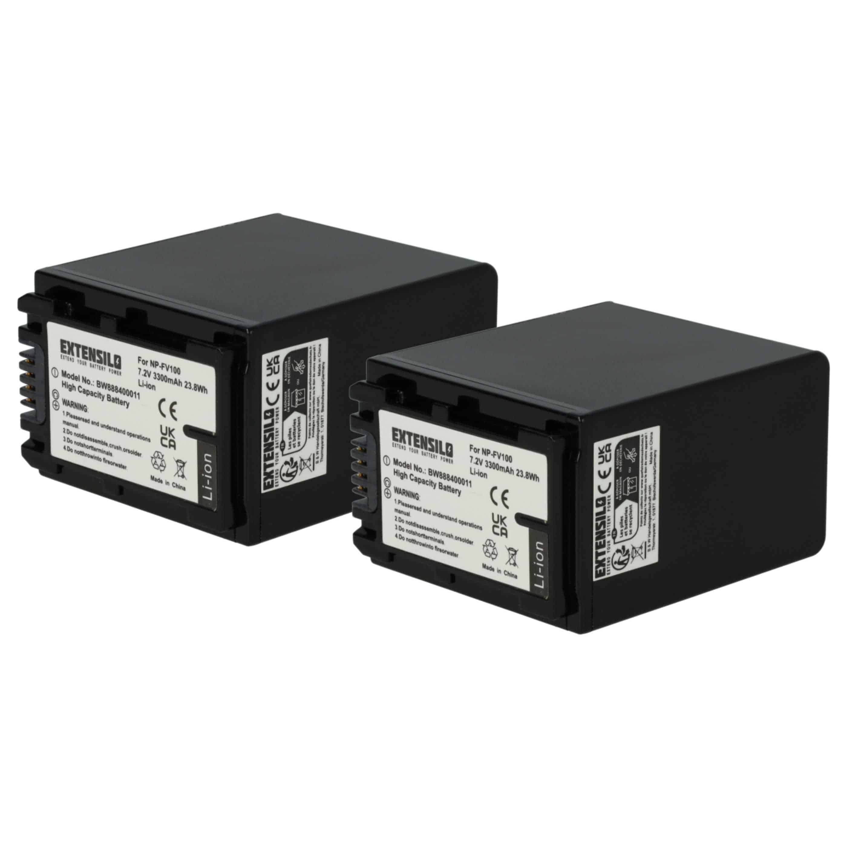 2x Battery replaces Sony NP-FH50, NP-FV40, NP-FH100, NP-FH71, NP-FV100, NP-FV30 - 3300mAh, 7.4V, Li-Ion