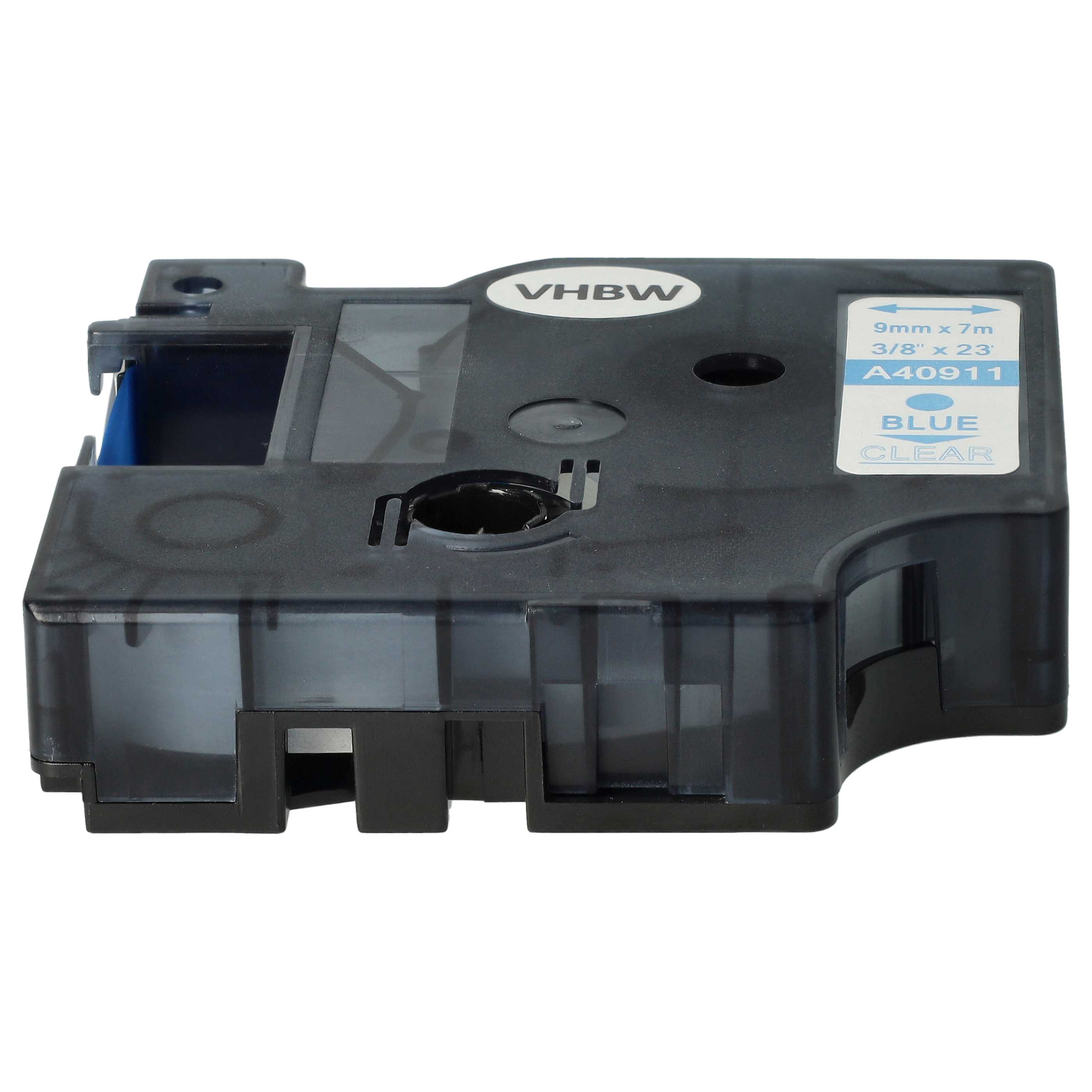 Label Tape replaces Dymo D1, 40911 - 9 mm Blue to Transparent