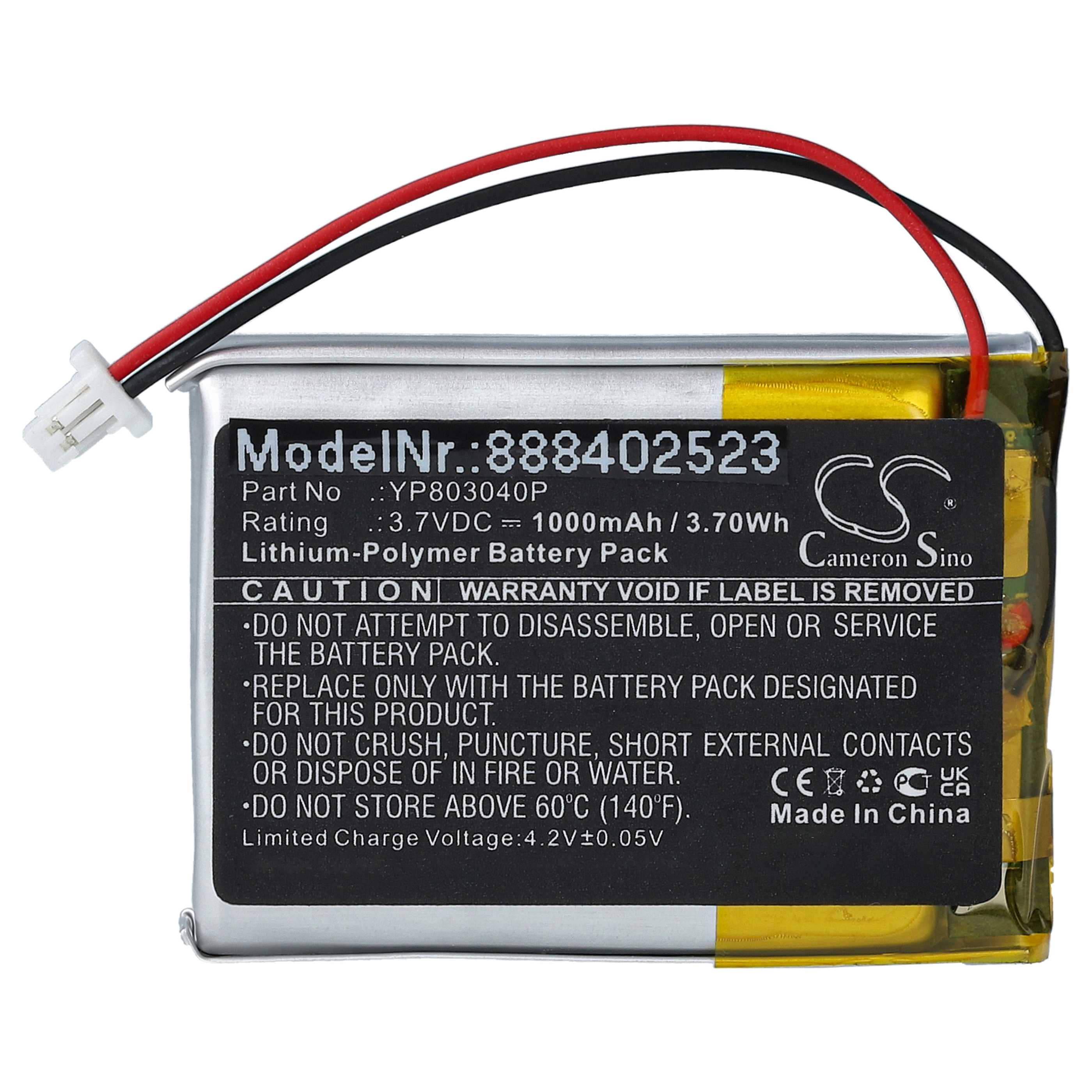 Videocamera 2x Battery replaces Sena YP803040P - 1000 mAh 3.7 V Li-polymer
