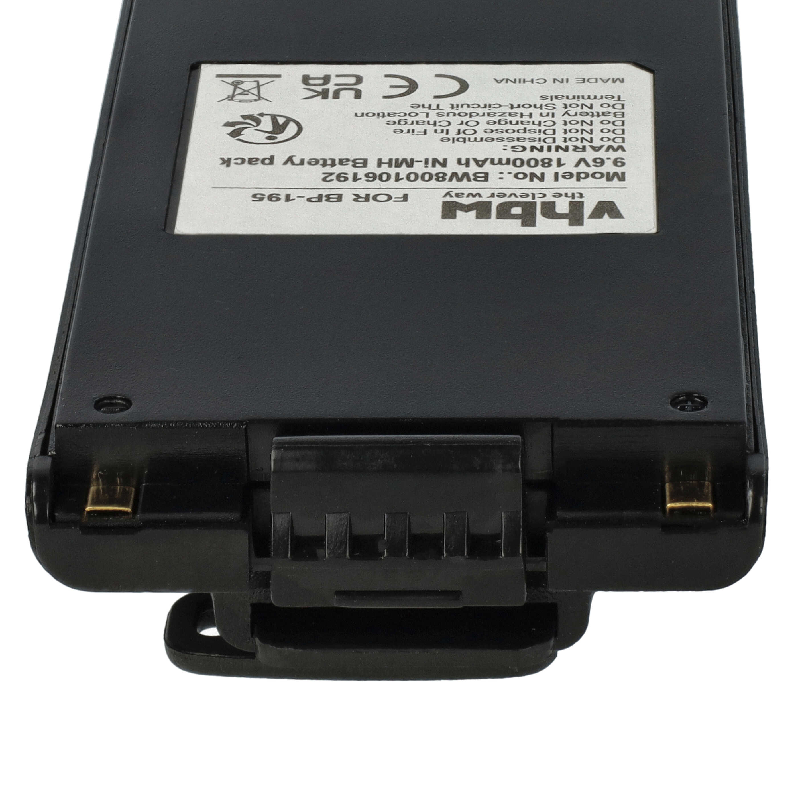 Radio Battery Replacement for Icom BP-195, BP-196H, BP-196, BP-196R - 1800mAh 9.6V NiMH + Belt Clip