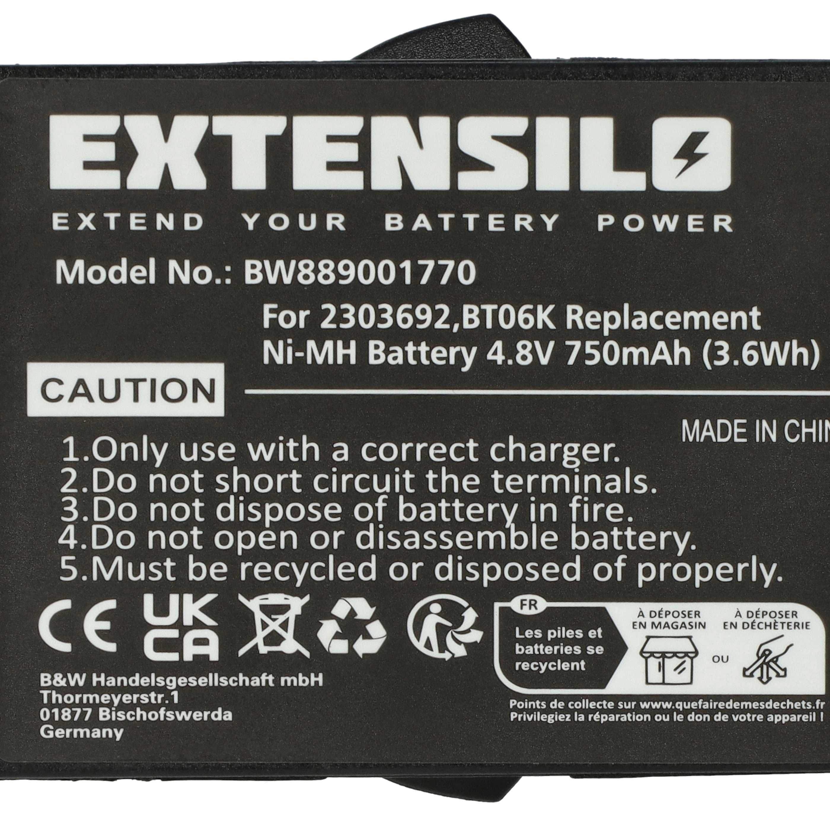 Battery as Replacement for Danfoss BT06K, 2303692 Remote Control - 750 mAh 4.8 V NiMH