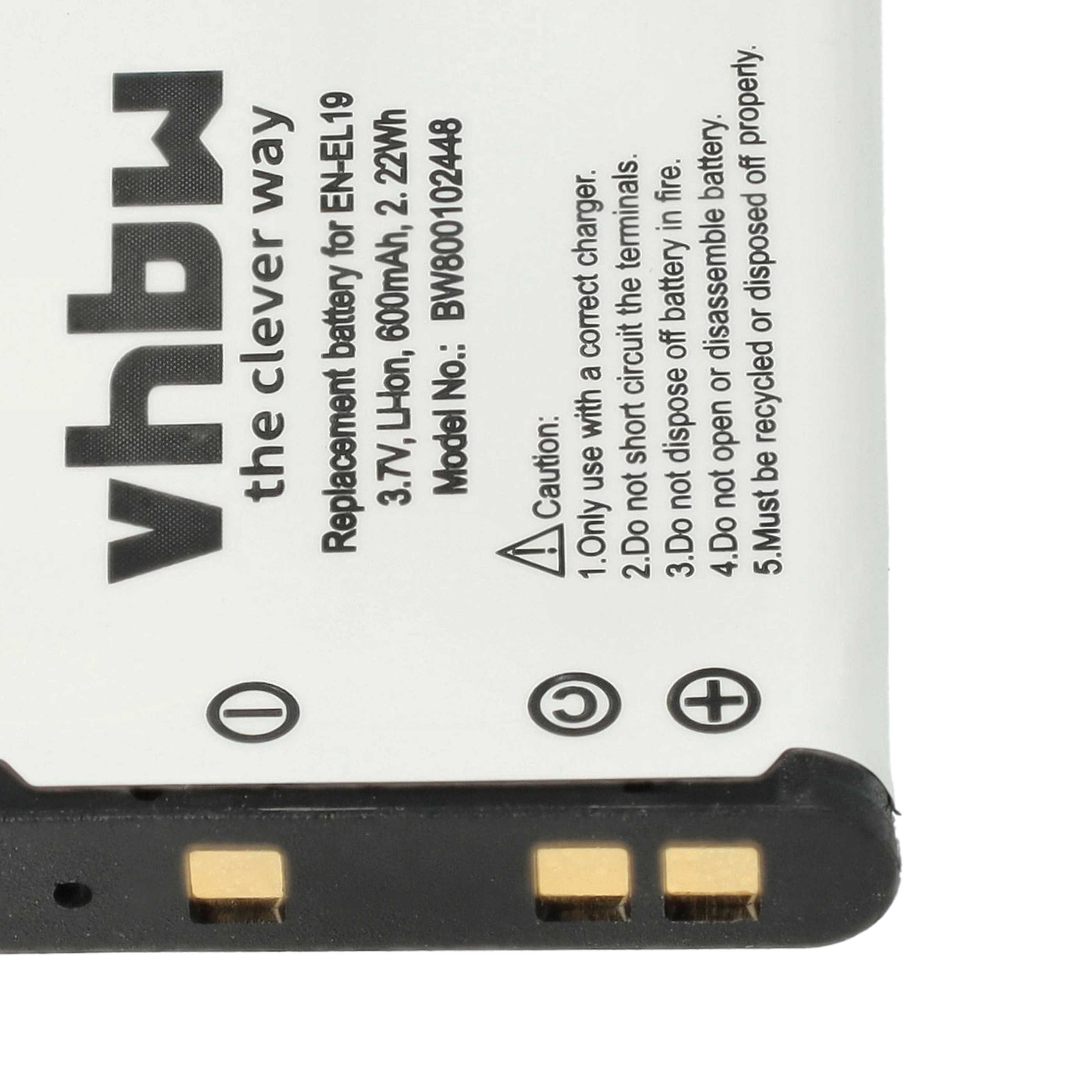 3x Battery replaces Nikon EN-EL19 - 600mAh, 3.7V, Li-Ion