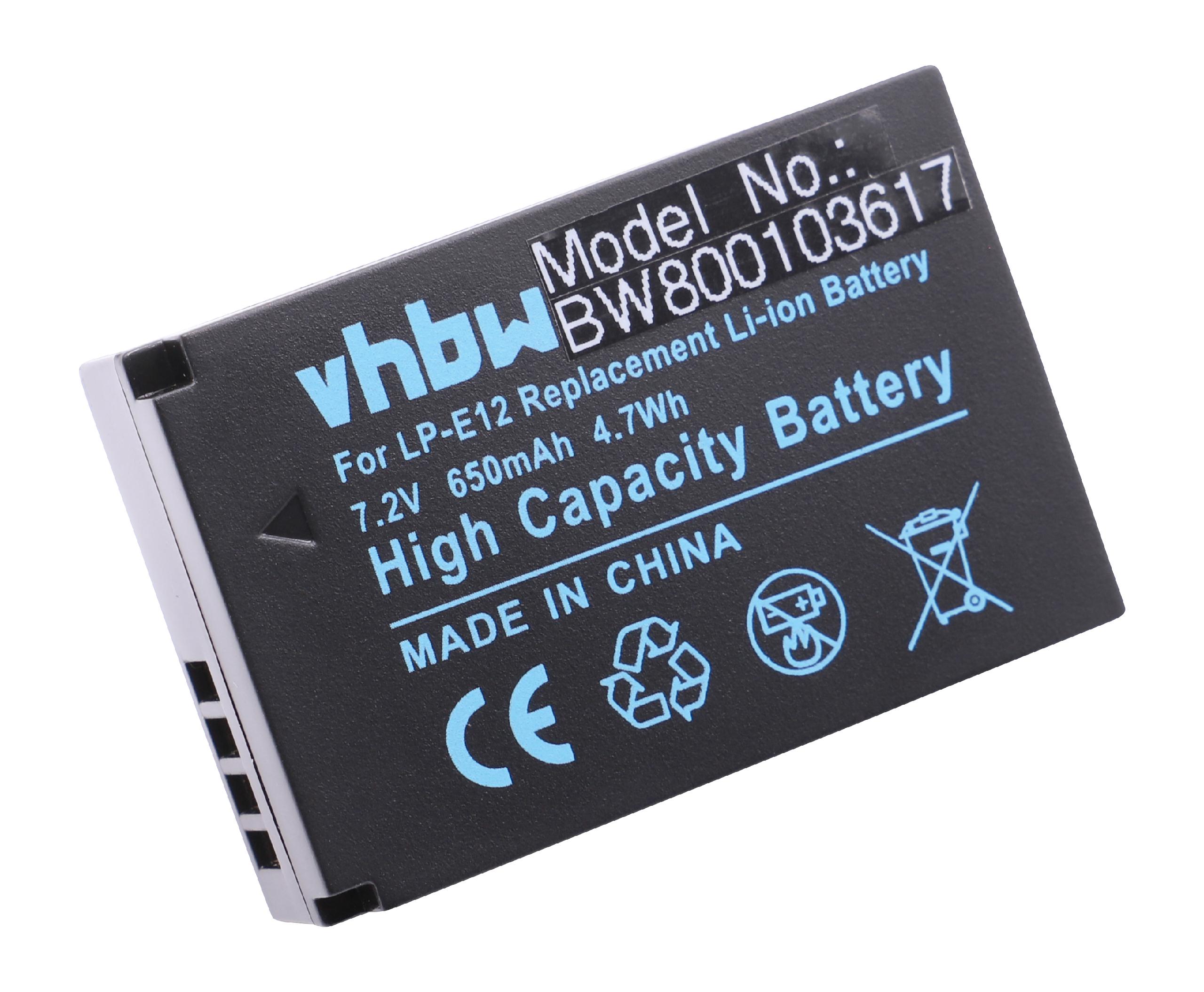 Battery Replacement for Canon LP-E12 - 650mAh, 7.2V, Li-Ion