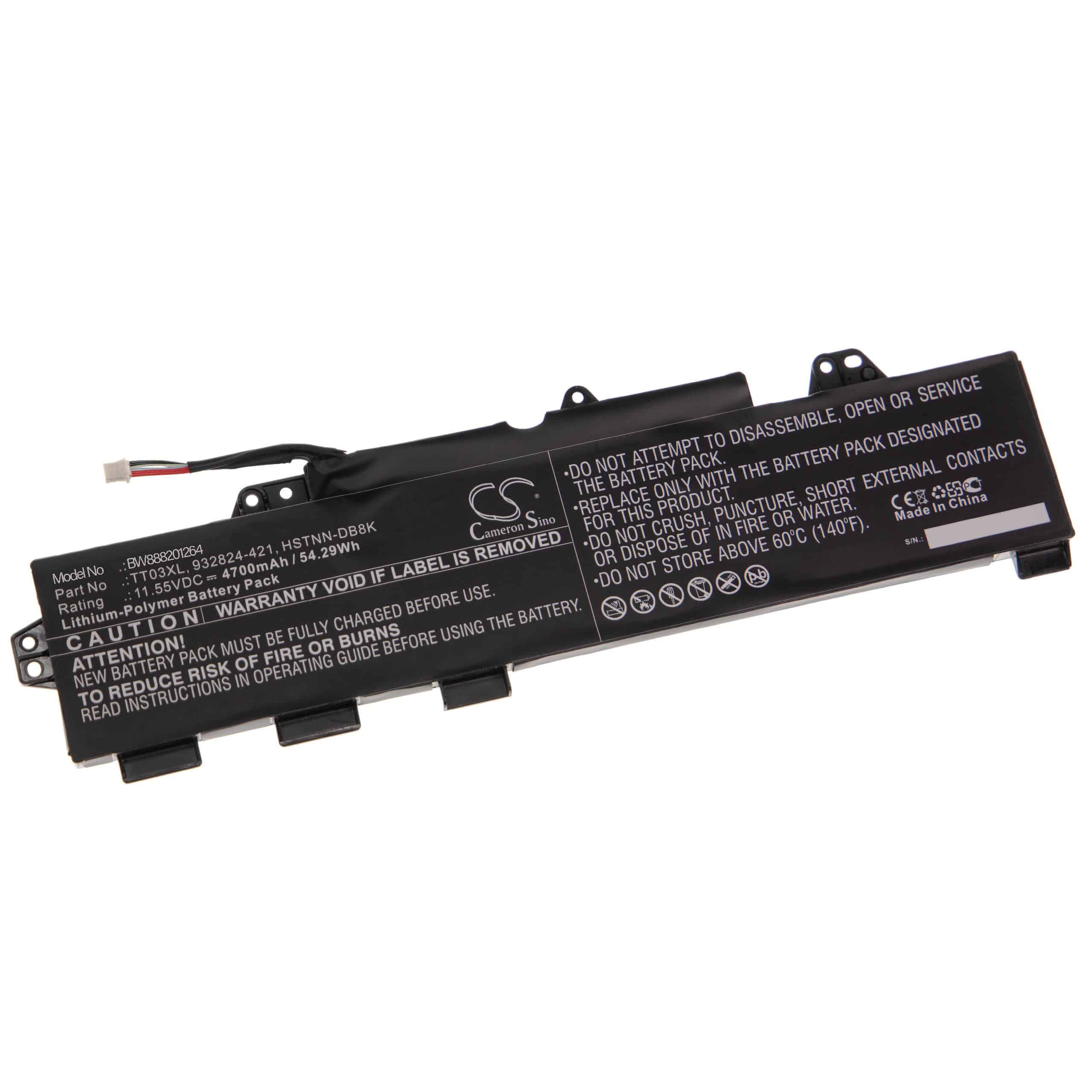 Batterie remplace HP 932824-1C1, 3RS08UT#ABA pour ordinateur portable - 4700mAh 11,55V Li-polymère, noir