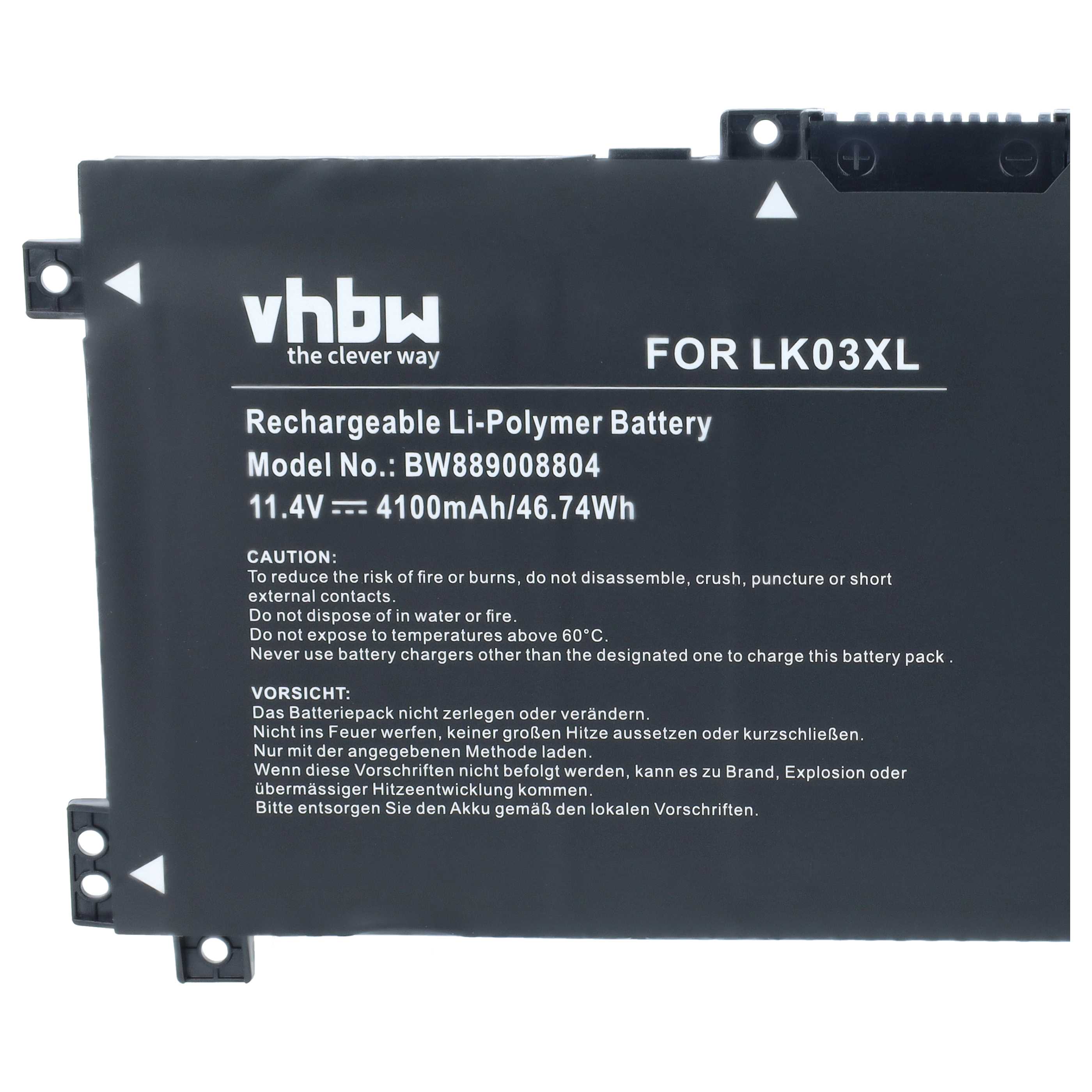 Notebook-Akku als Ersatz für HP 916368-541, 916814-855 für HP - 4100mAh 11,4V Li-Polymer, schwarz