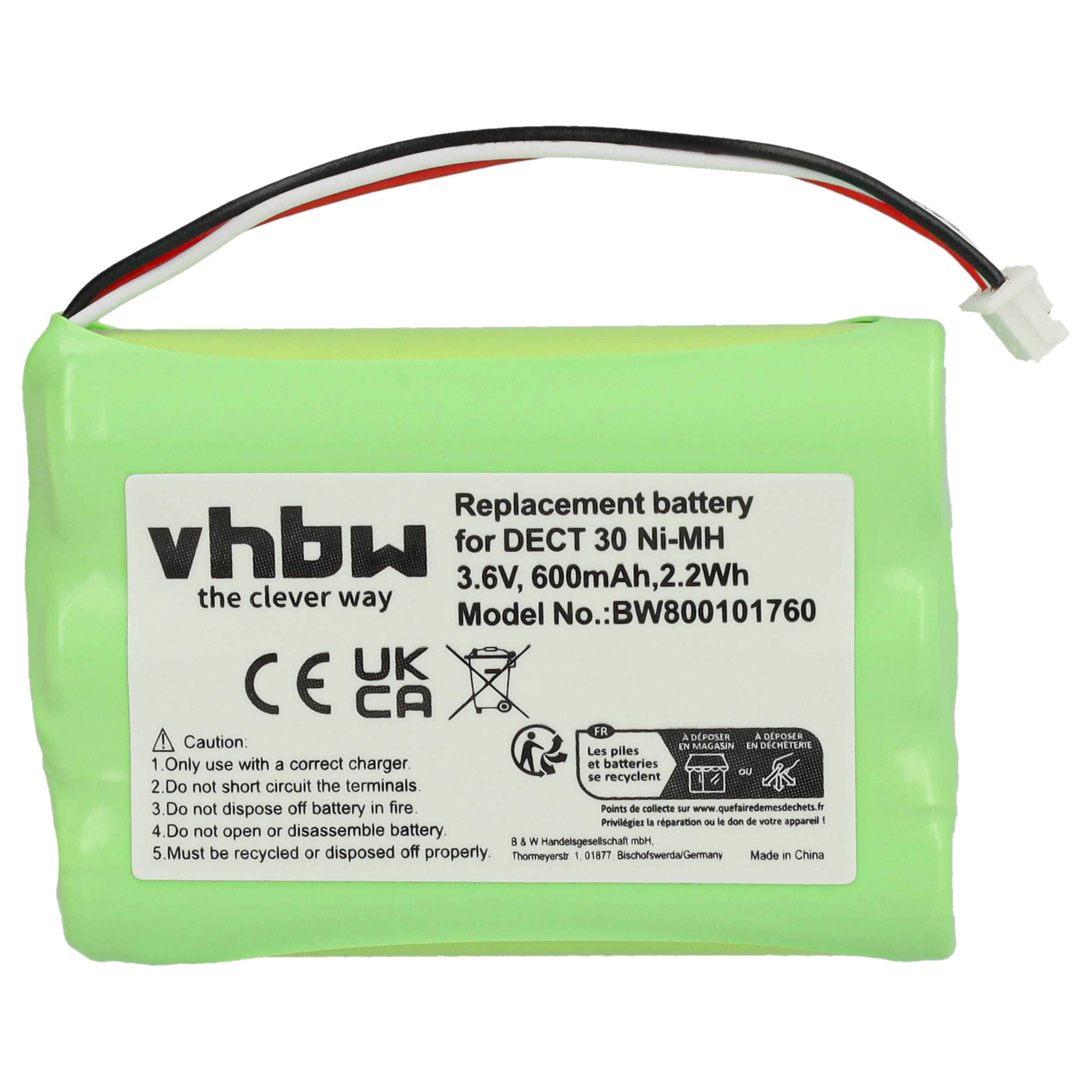 2x Batteries remplace Agfeo 23NO09TT30, 84743411, AH-AAA600F pour téléphone Agfeo - 600mAh 3,6V NiMH