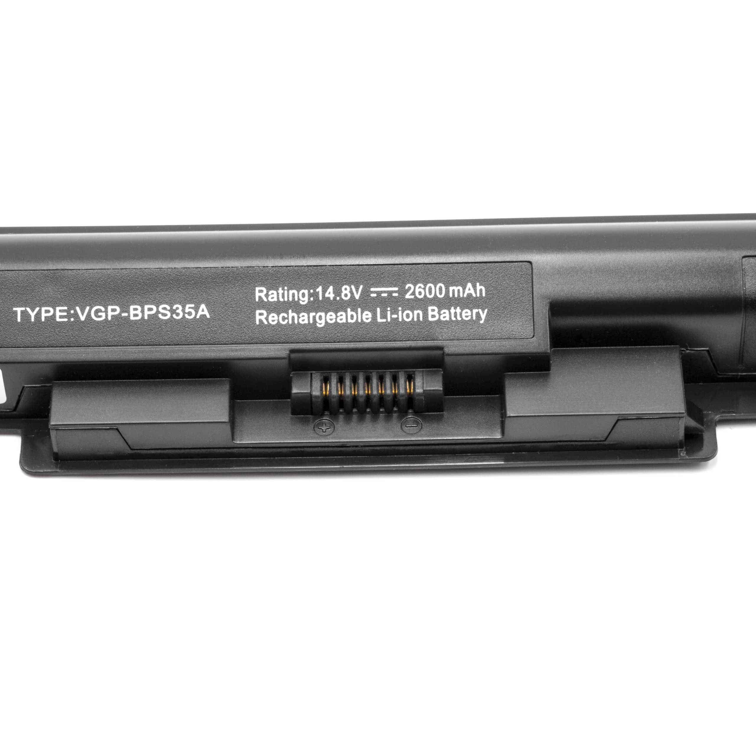 Batterie remplace Sony VGP-BPS35A, VGP-BPS35 pour ordinateur portable - 2600mAh 14,8V Li-ion, noir