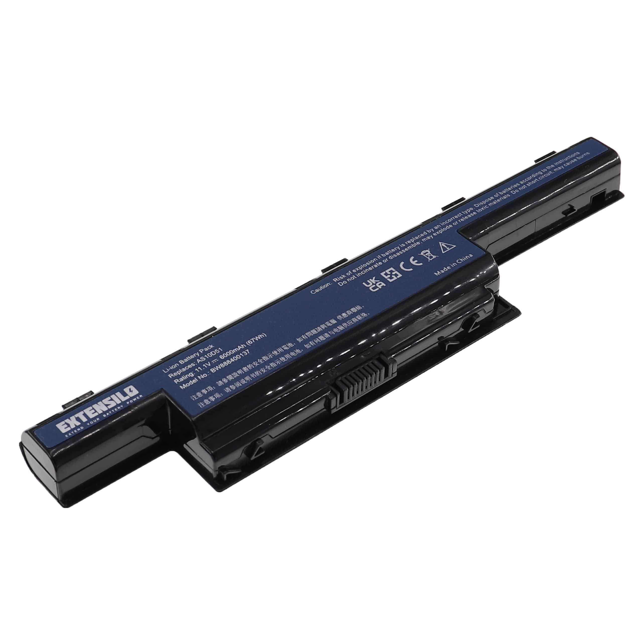 Batería reemplaza Acer AK.006BT.075, 31CR19/652, 934T2078F para notebook Gateway - 6000 mAh 11,1 V Li-Ion