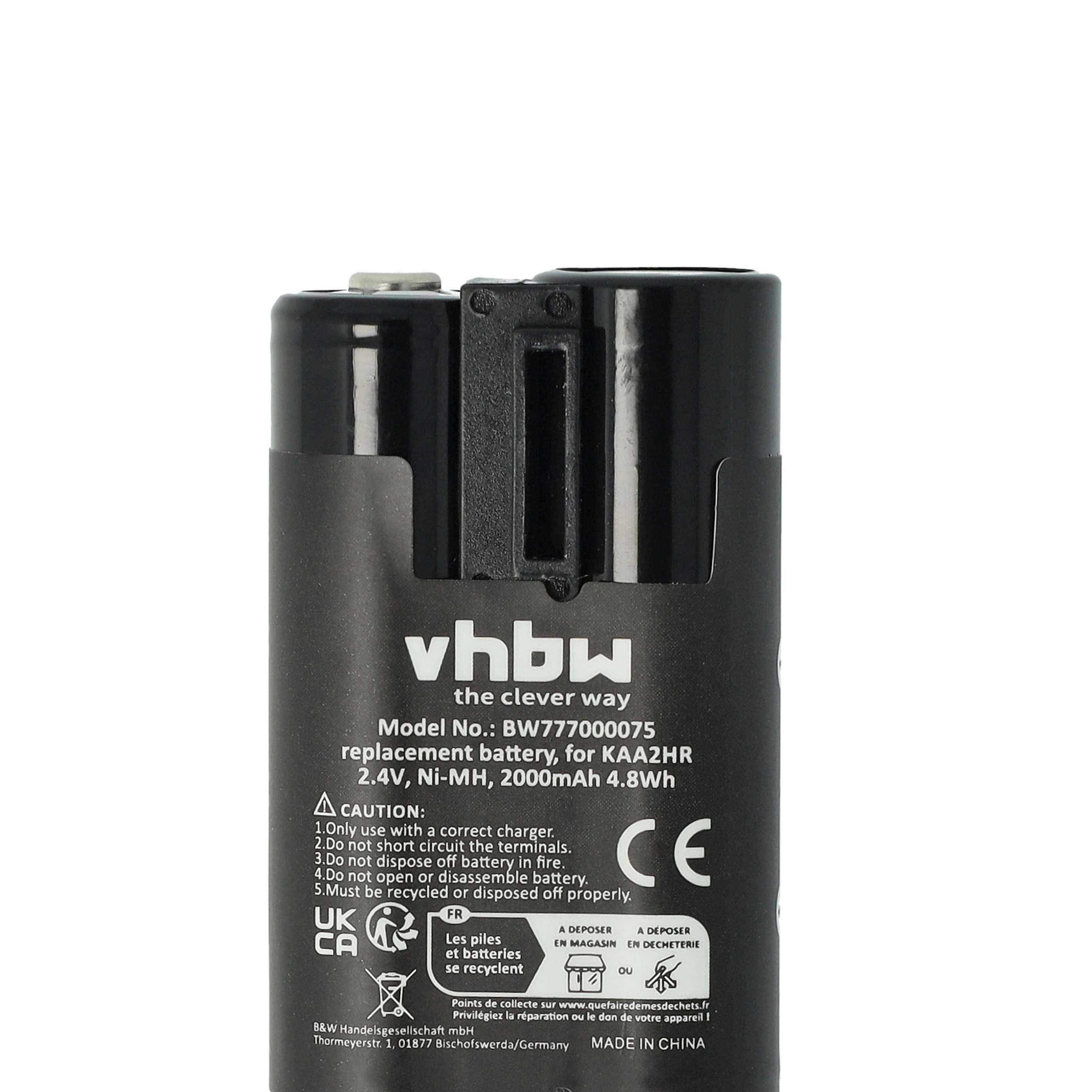 Battery replaces Kodak KAA2HR - 2000mAh, 2.4V, NiMH