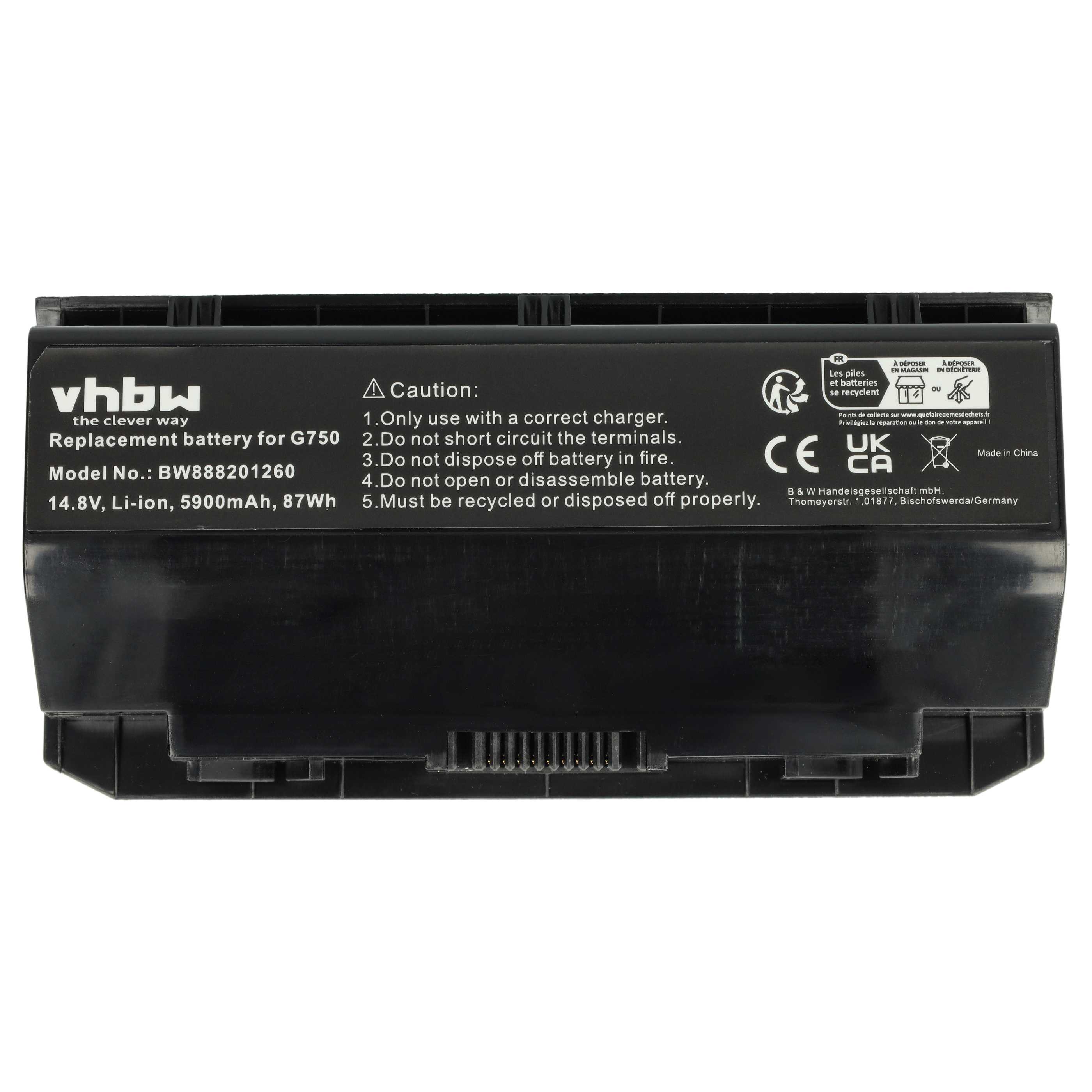 Batteria sostituisce Asus 0B110-0020000M, A42-G750 per notebook - 5900mAh 14,8V Li-Poly nero
