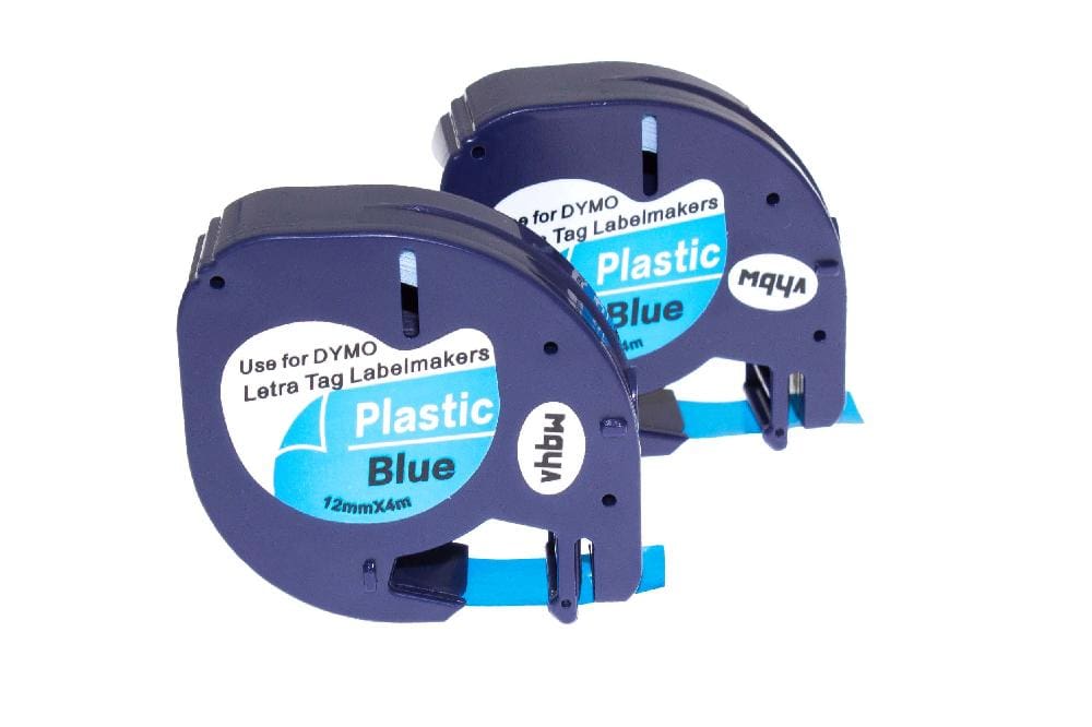 2x Label Tape replaces Dymo 91205 - 12 mm Black to Blue