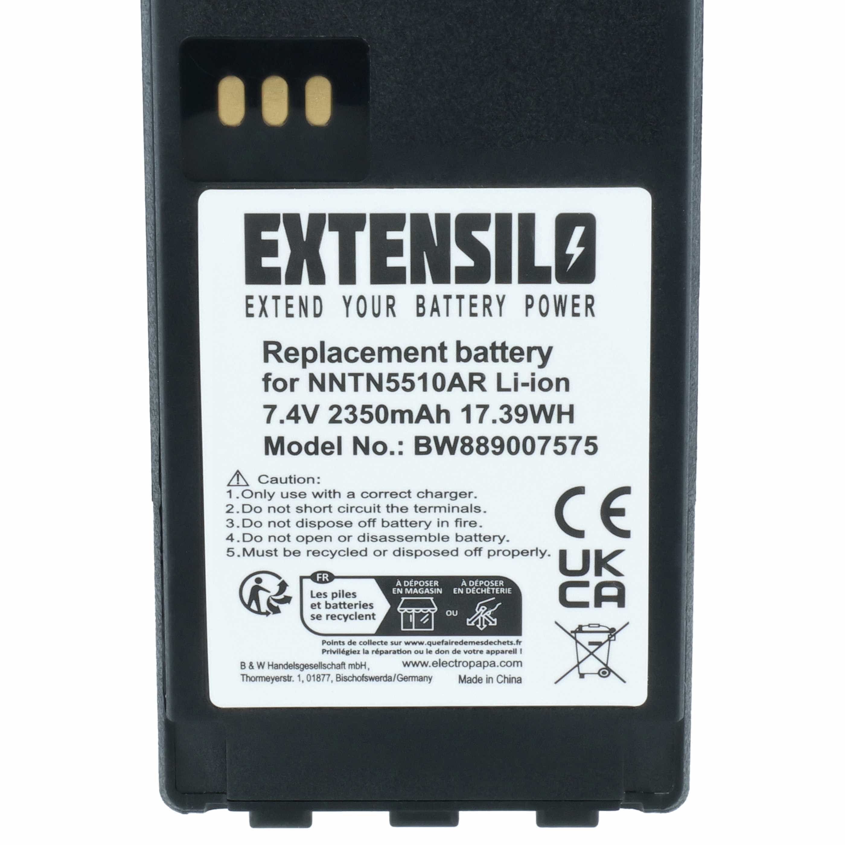 Radio Battery replaces Motorola NNTN5510BR, NNTN5510AR - 2350 mAh 7.4 V Li-Ion + Belt Clip
