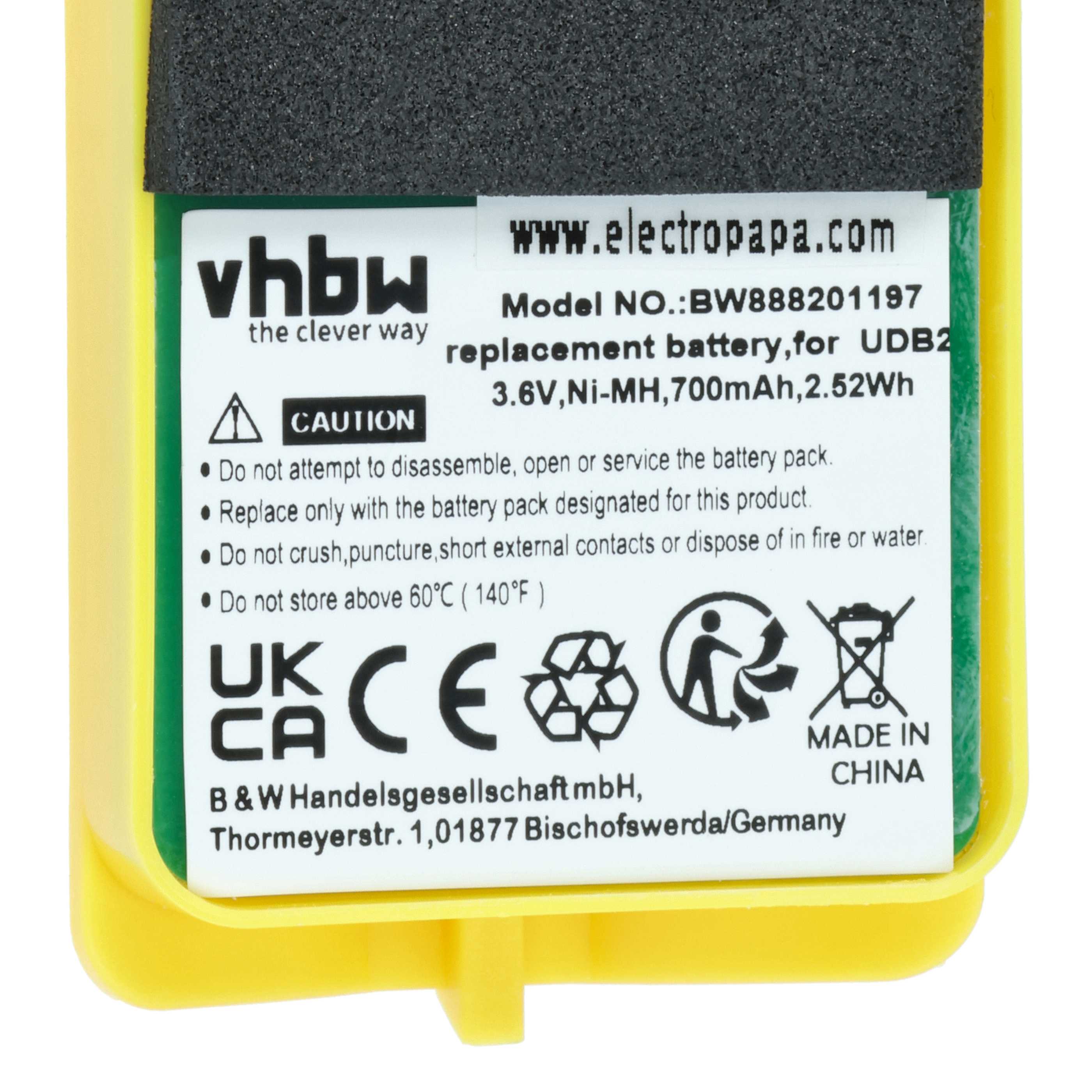 Radio 2x Battery replaces JAY UDB2 - 700 mAh 3.6 V NiMH
