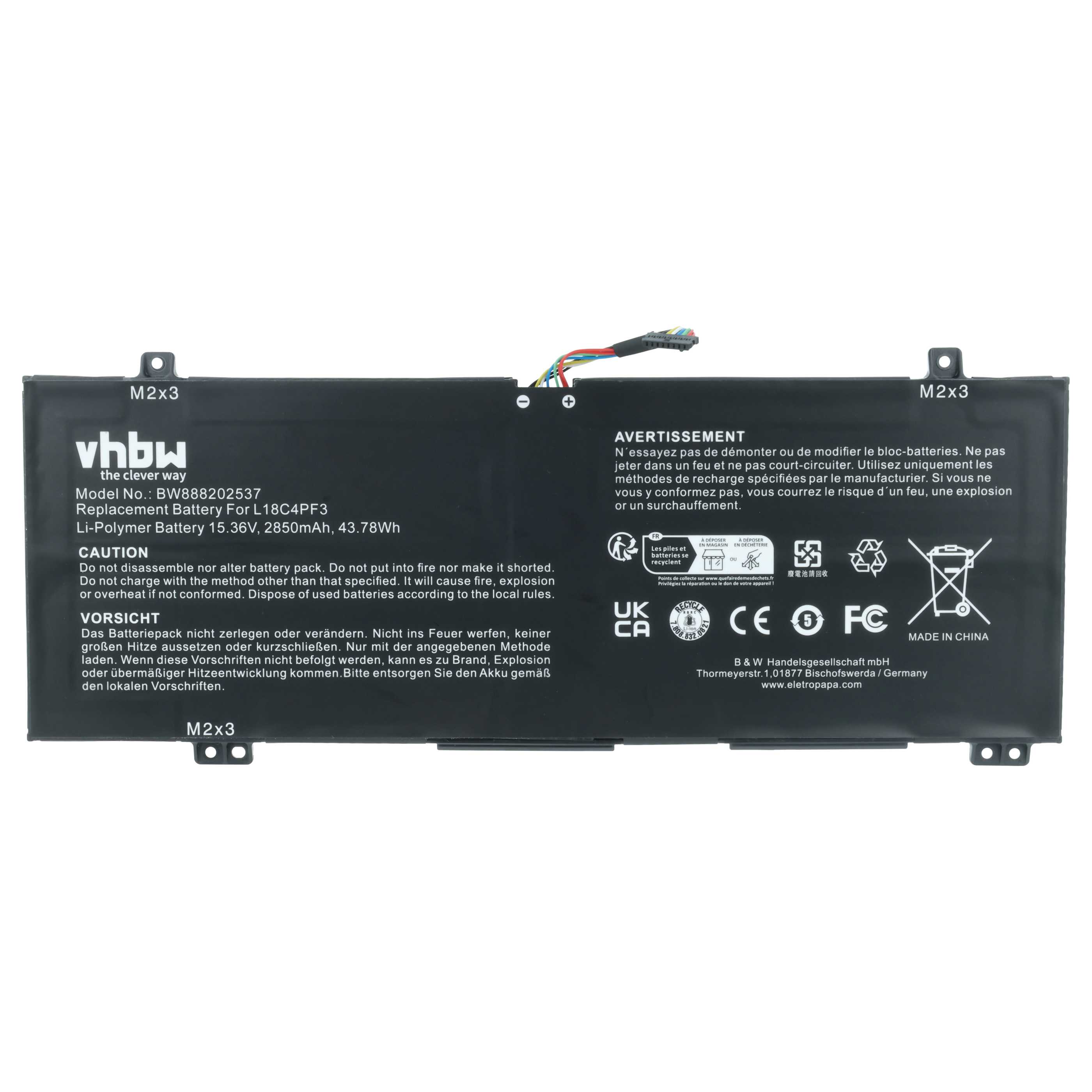 Batteria sostituisce Lenovo 5B10T09079, 5B10T09081, 5B10W67194 per notebook - 2850mAh 15,36V Li-Poly
