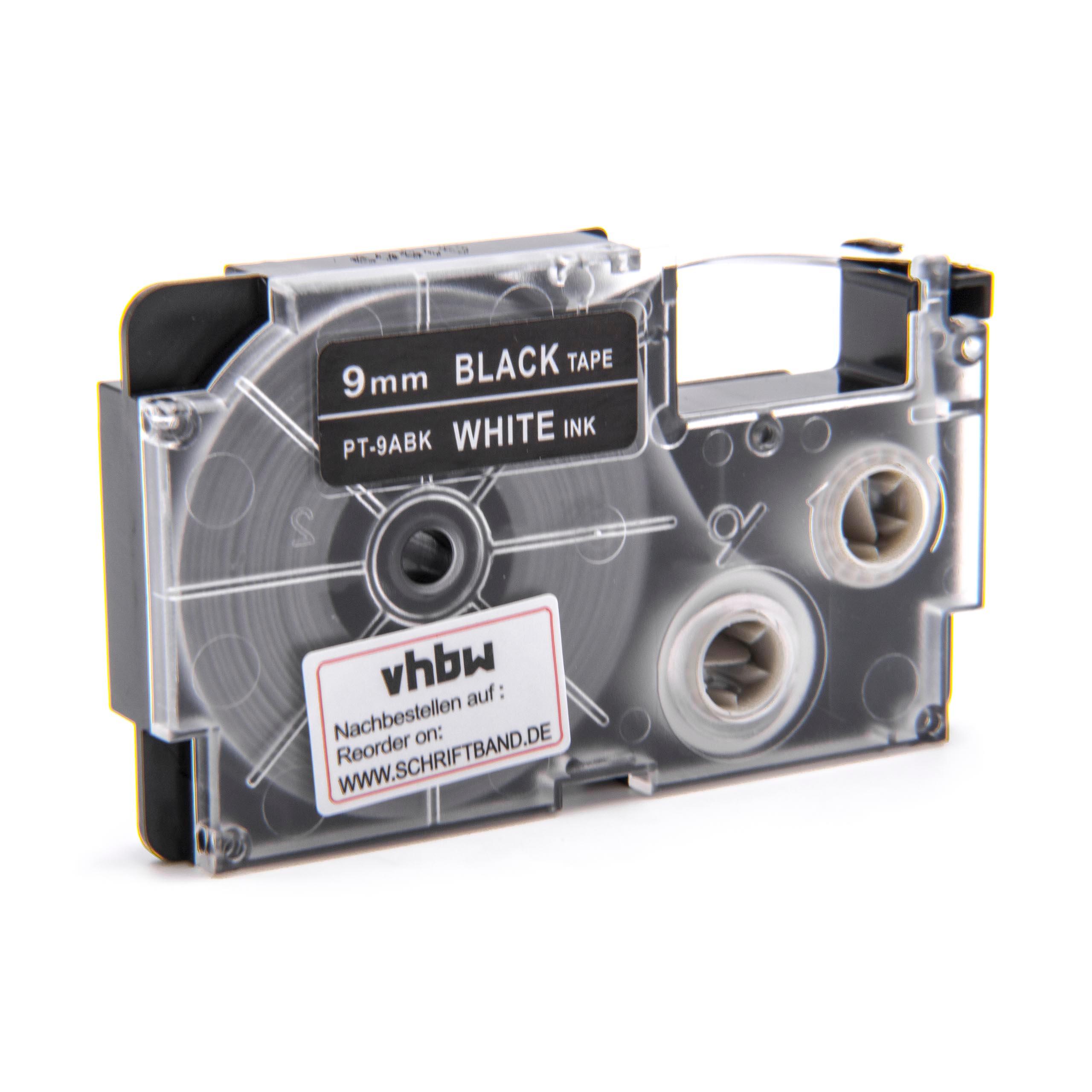 Cassette à ruban remplace Casio XR-9ABK - 9mm lettrage Blanc ruban Noir