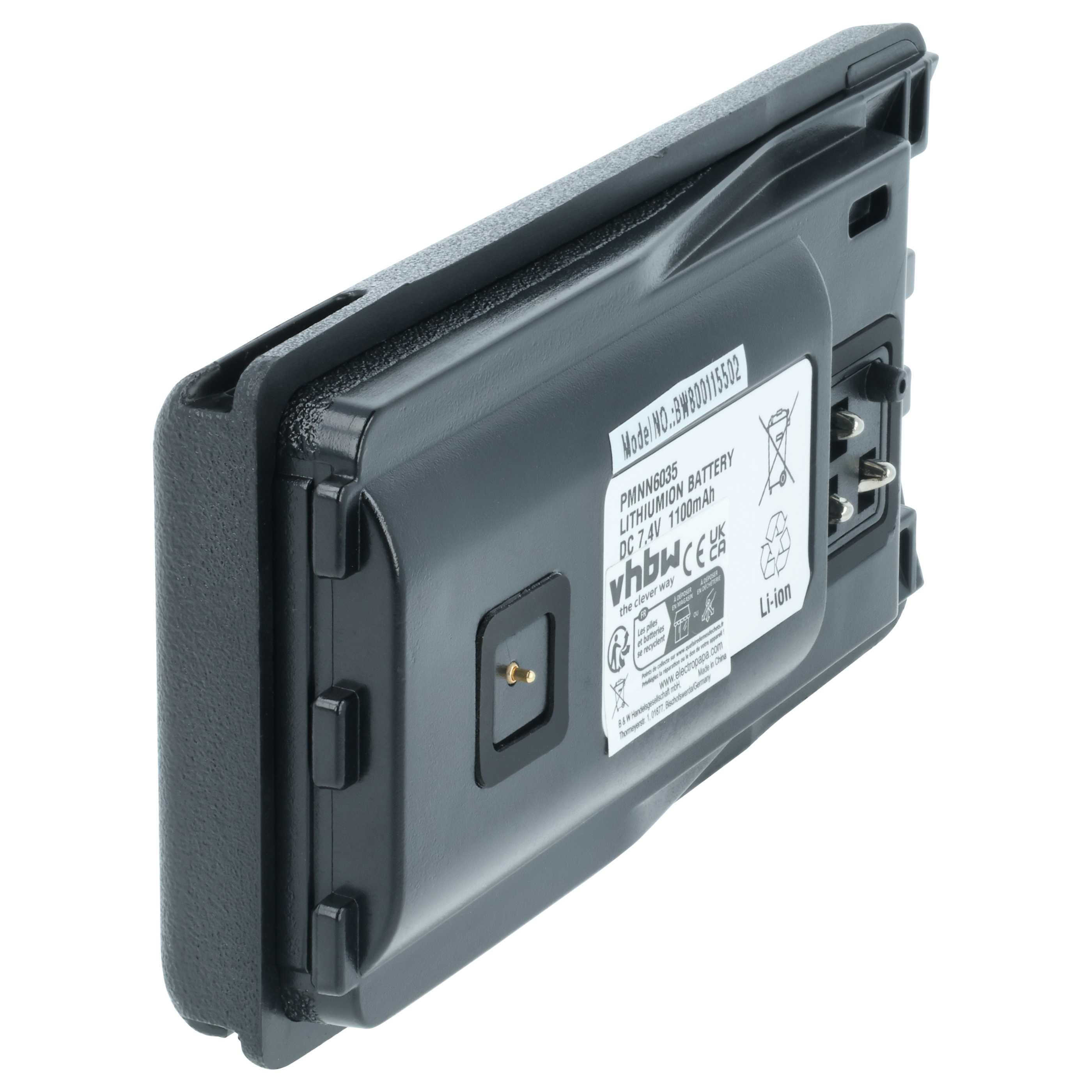 Radio Battery replaces Motorola PMNN6035, 6080384X65, RLN6305, RLN6305B - 1100 mAh 7.4 V Li-Ion + Belt Clip