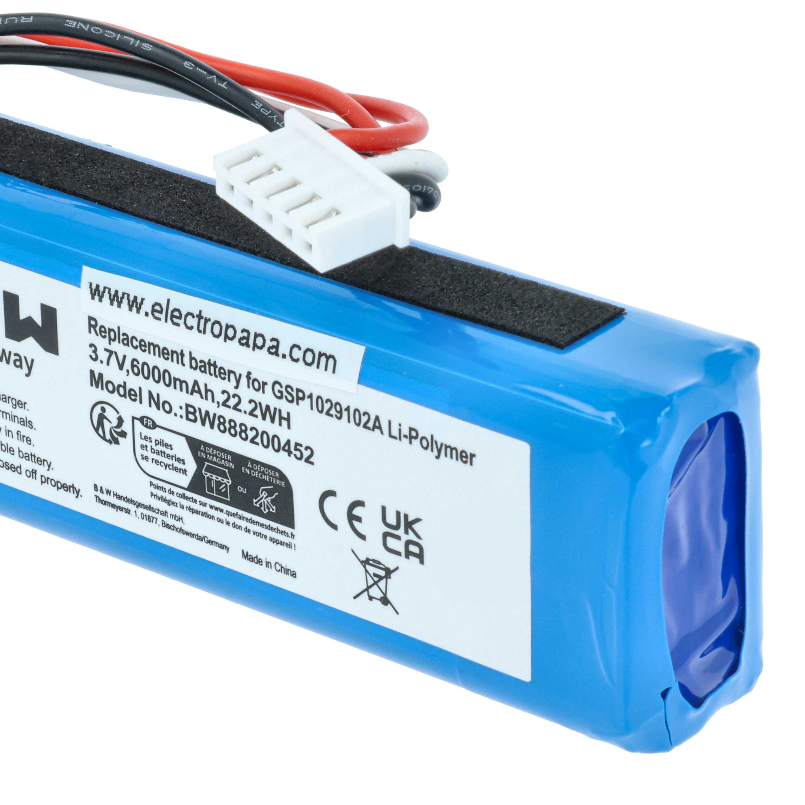 Battery replaces JBL GSP1029102A (version 2) for JBL Loudspeaker - Li-polymer 6000 mAh