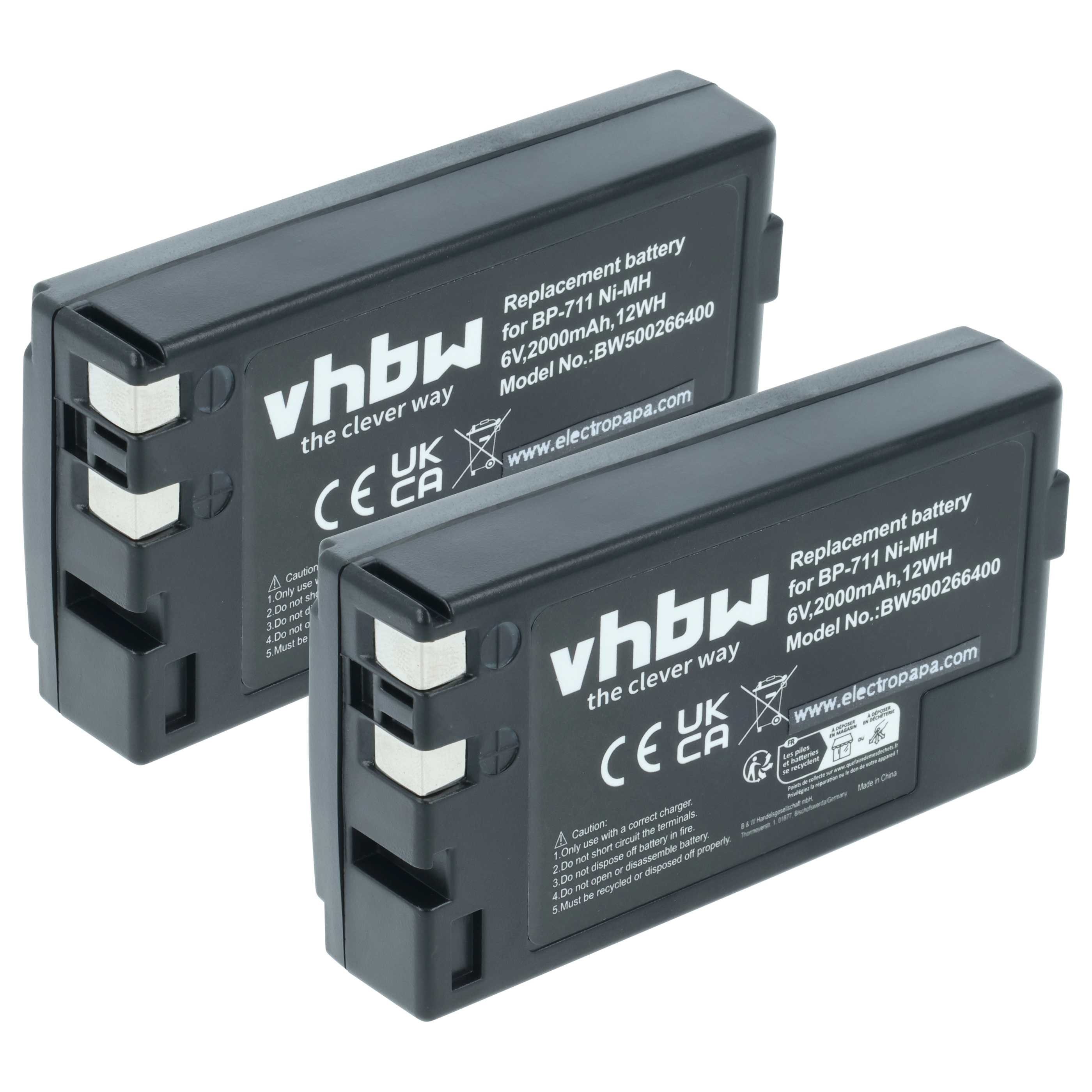 2x Batteria per videocamera sostituisce Canon BP-729, BP-726, BP-722D, BP-714, BP-711 - 2000mAh 6V NiMH