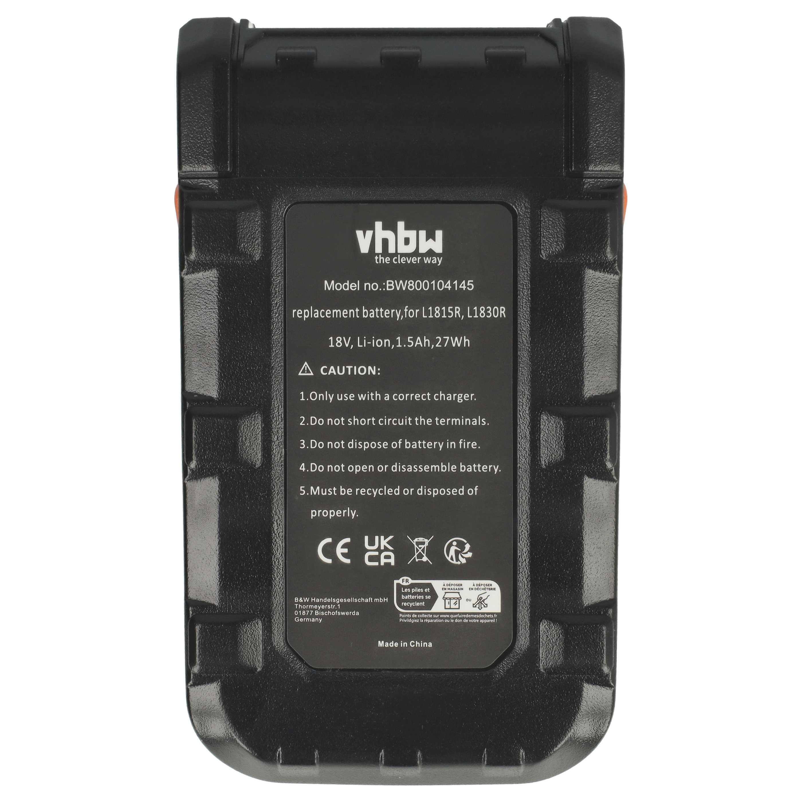 Batteria sostituisce AEG B1814, B1817G, B1814G, B1817, L1815R, L1830, L1815 per attrezzo - 1,5Ah 18V Li-Ion