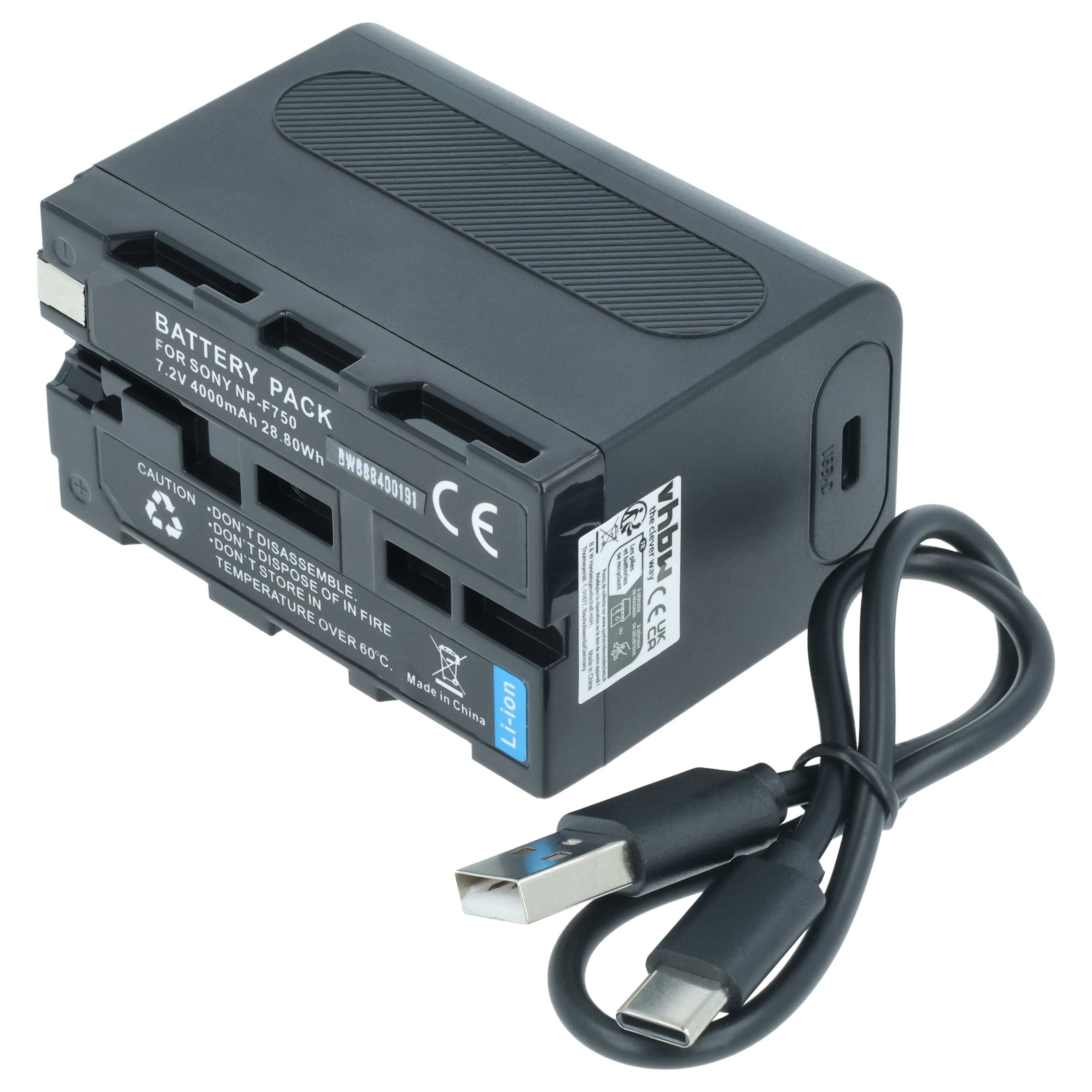 Battery replaces Sony NP-F950, NP-F930/B, NP-F950/B, NP-F930, NP-F750, NP-F960 - 4000mAh, 7.4V, Li-Ion
