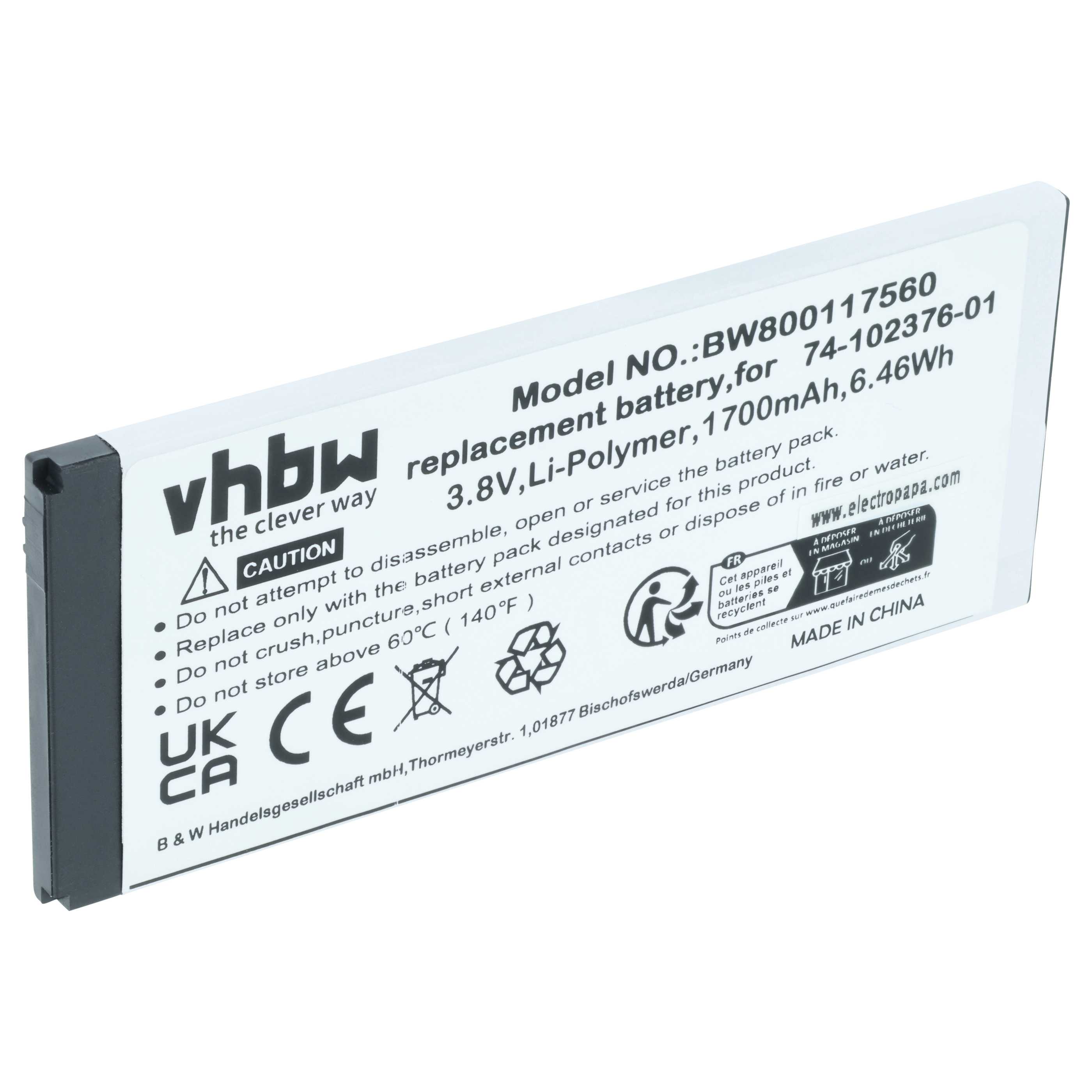 Batterie remplace Cisco CP-BATT-8821, 74-102376-01 pour téléphone Cisco - 1700mAh 3,8V Li-polymère