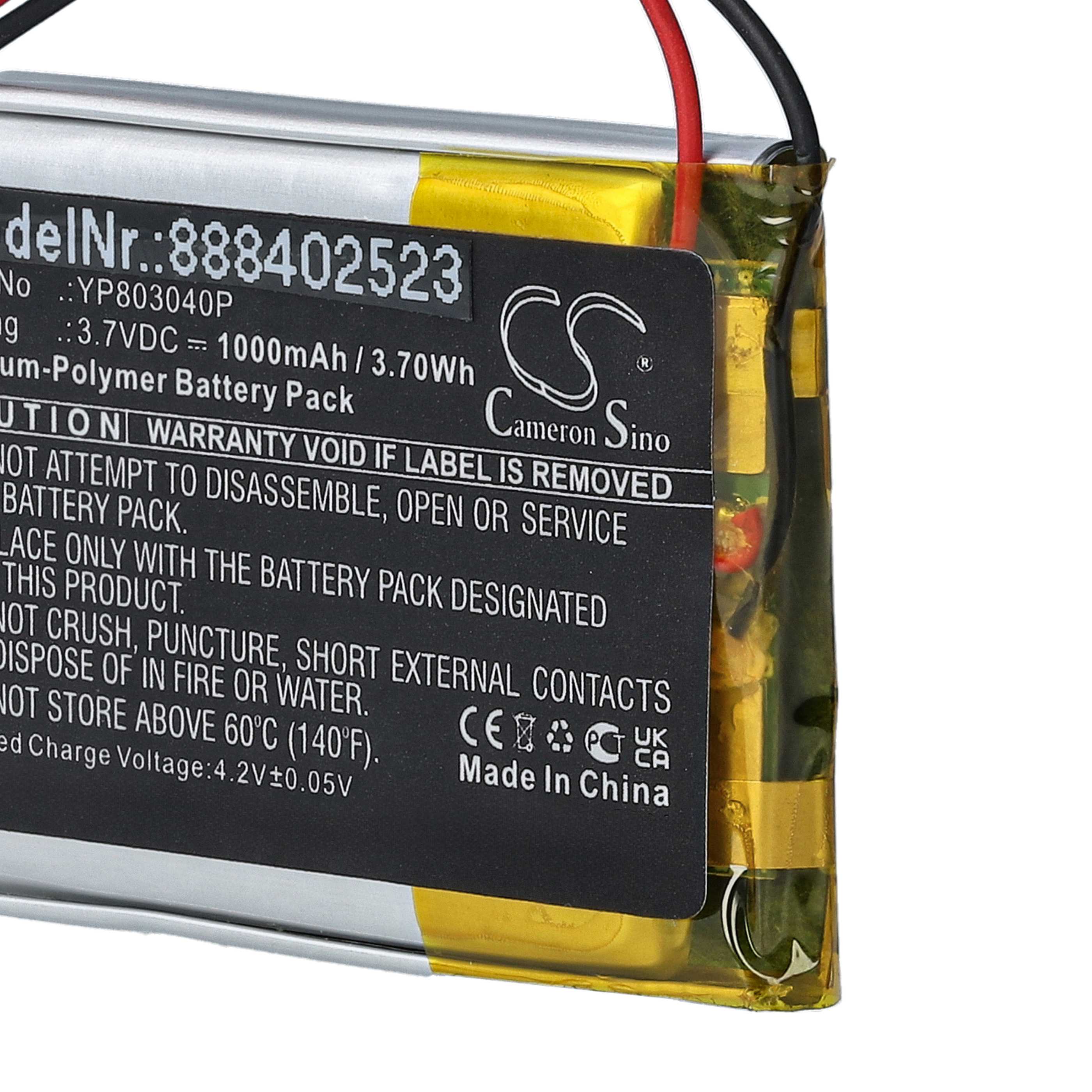 Videocamera 2x Battery replaces Sena YP803040P - 1000 mAh 3.7 V Li-polymer
