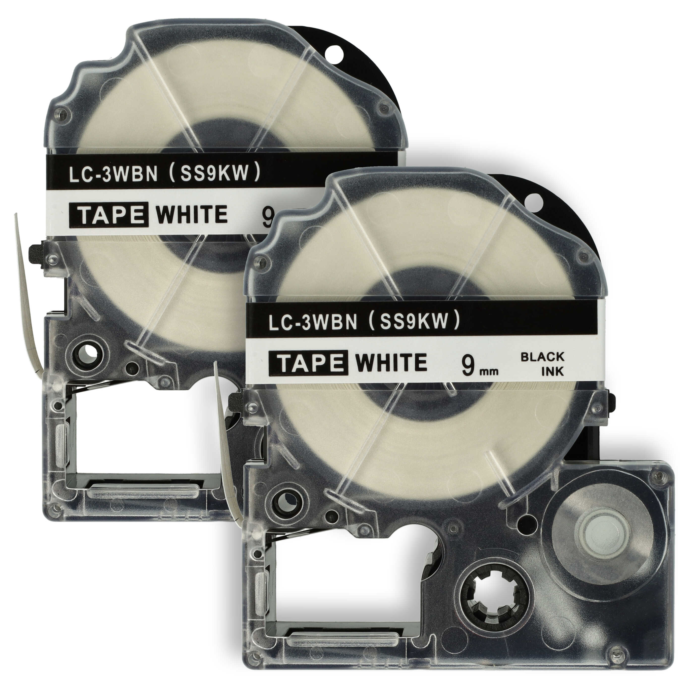 2x Label Tape as Replacement for Epson SS9KW, LC-3WBN - 9 mm Black to White