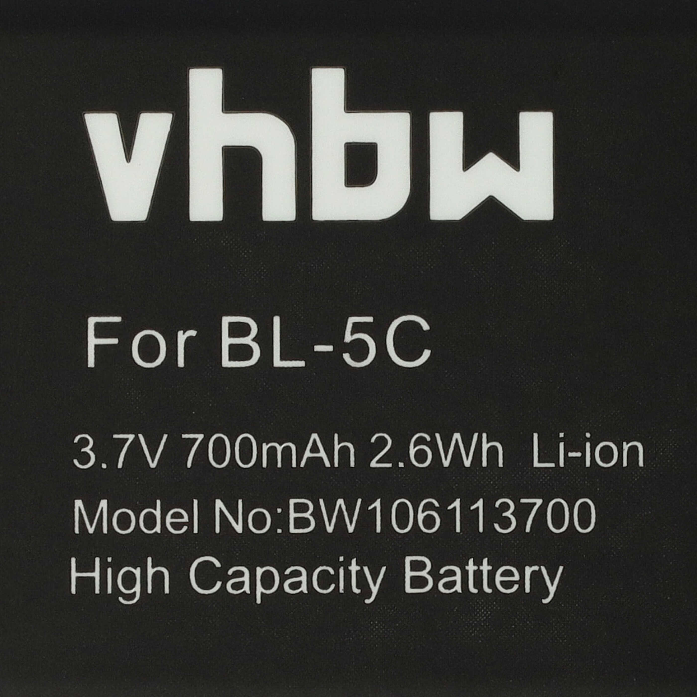 Batterie remplace Nokia BL-5CA pour téléphone portable - 700mAh, 3,7V, Li-ion