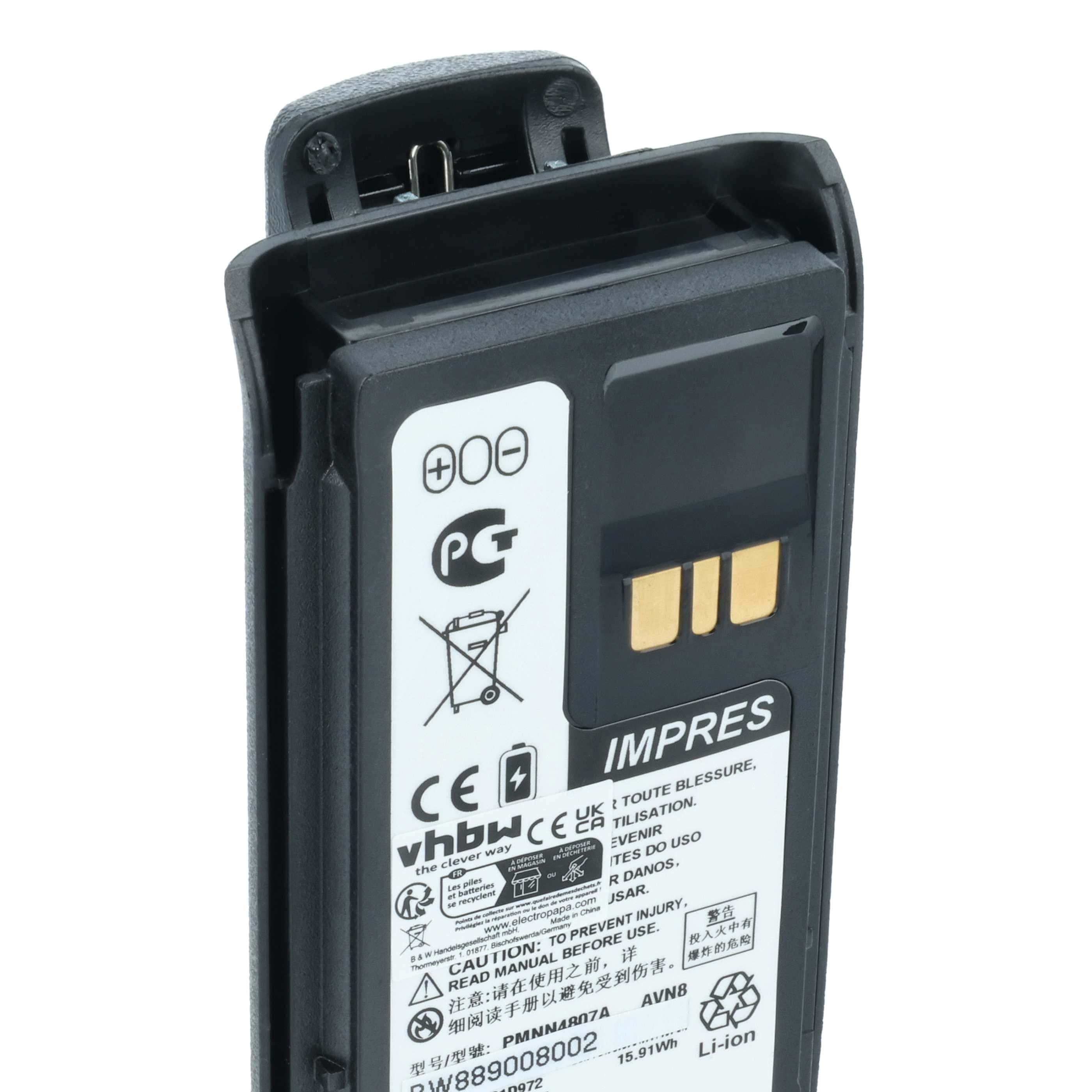 Radio Battery replaces Motorola PMNN4407A, PMNN4807, PMNN4807A, PMNN4407 - 2150 mAh 8.4 V Li-Ion + Belt Clip