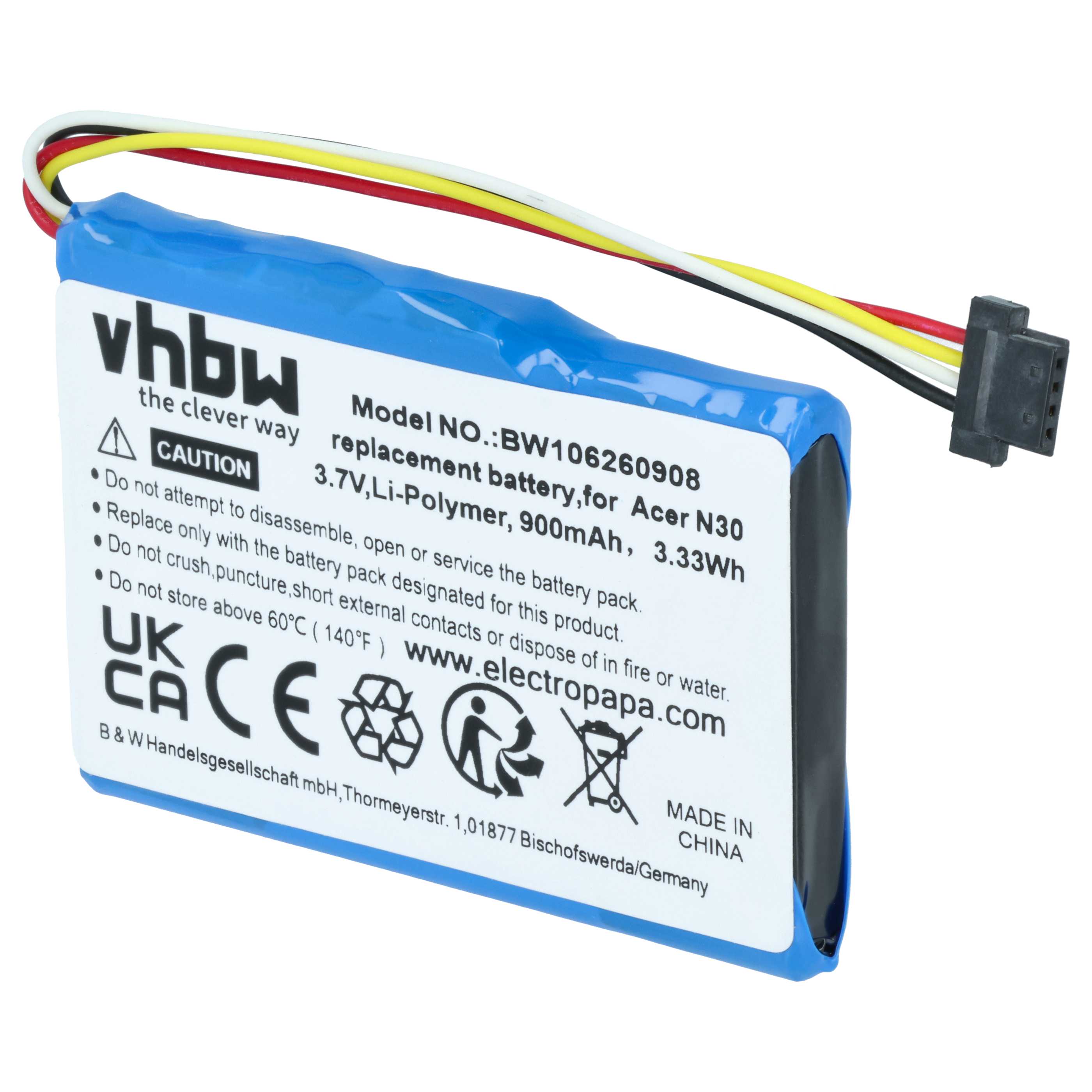 Akumulator do nawigacji GPS zamiennik Acer 20-00598-02A-EM - 900 mAh 3,7 V Li-Ion