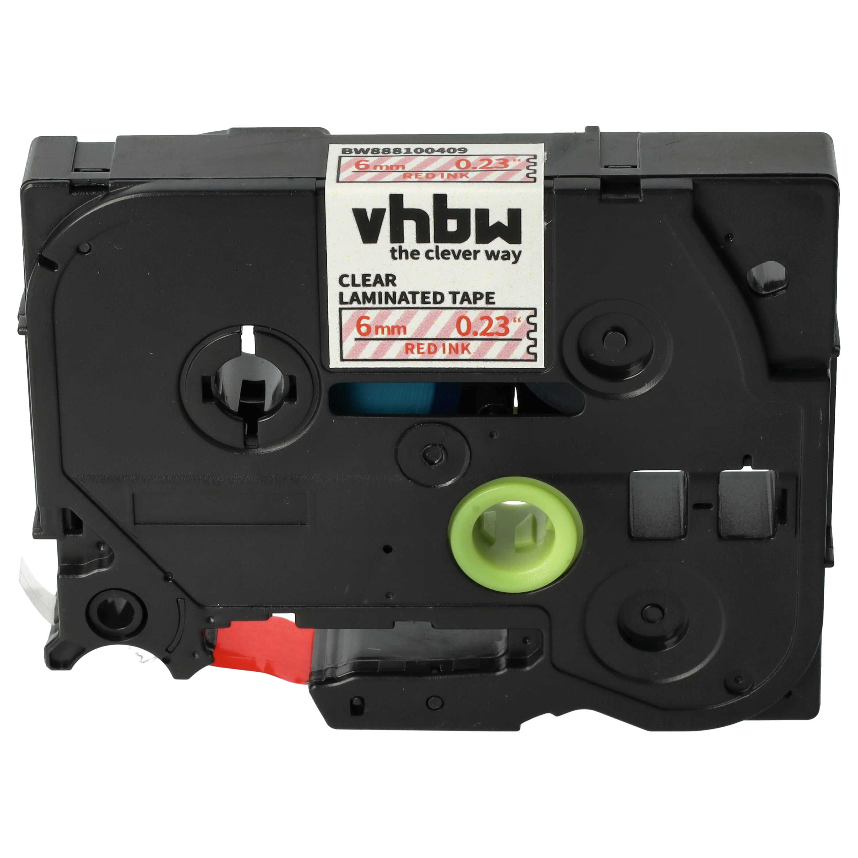 Label Tape as Replacement for Brother TZE-112 - 6 mm Red to Transparent