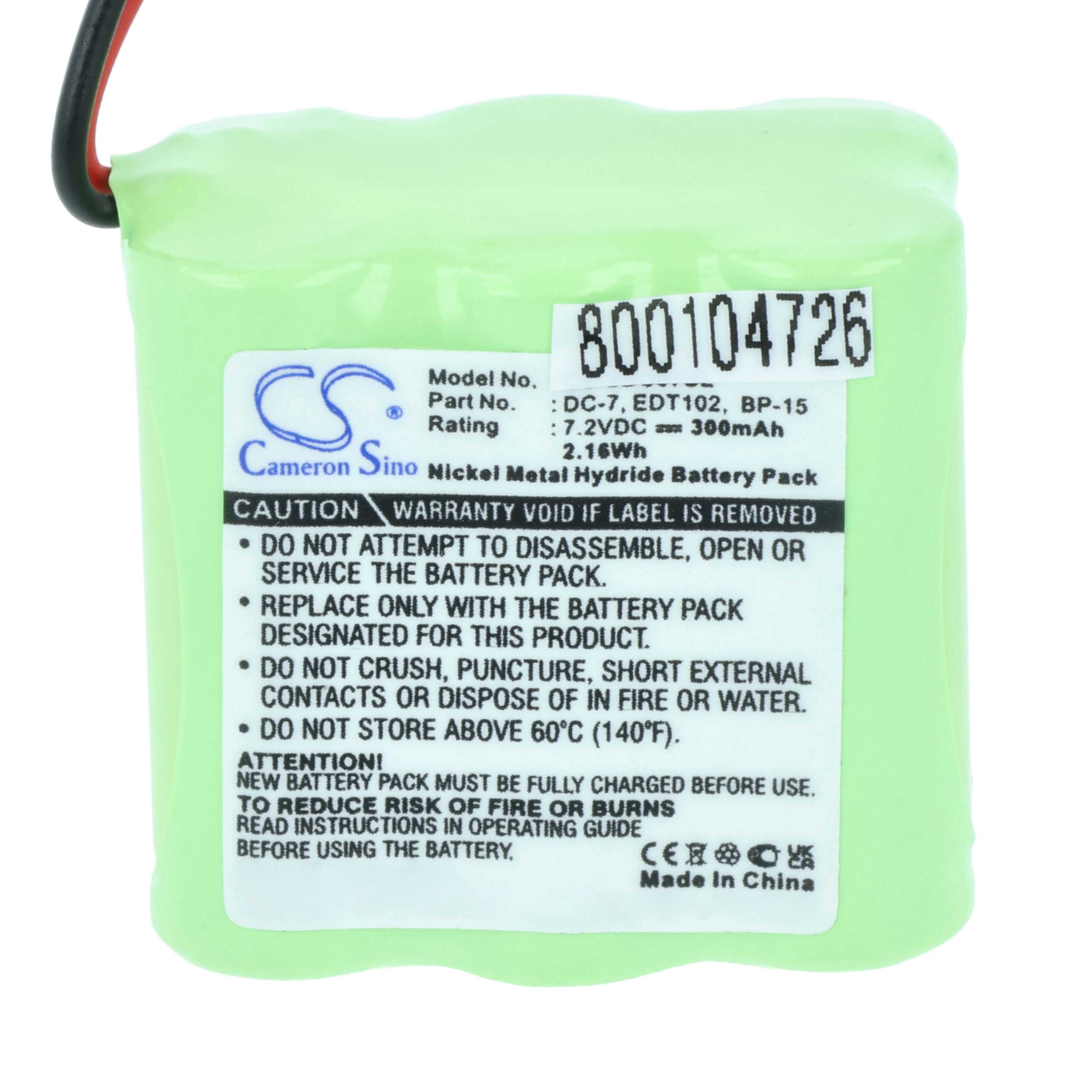 Dog Trainer Battery replaces Dogtra 37AAAM6YMX, DC-7, EDT102, 40AAAM6YMX, BP-15, BP15RT - 300 mAh 7.2 V NiMH