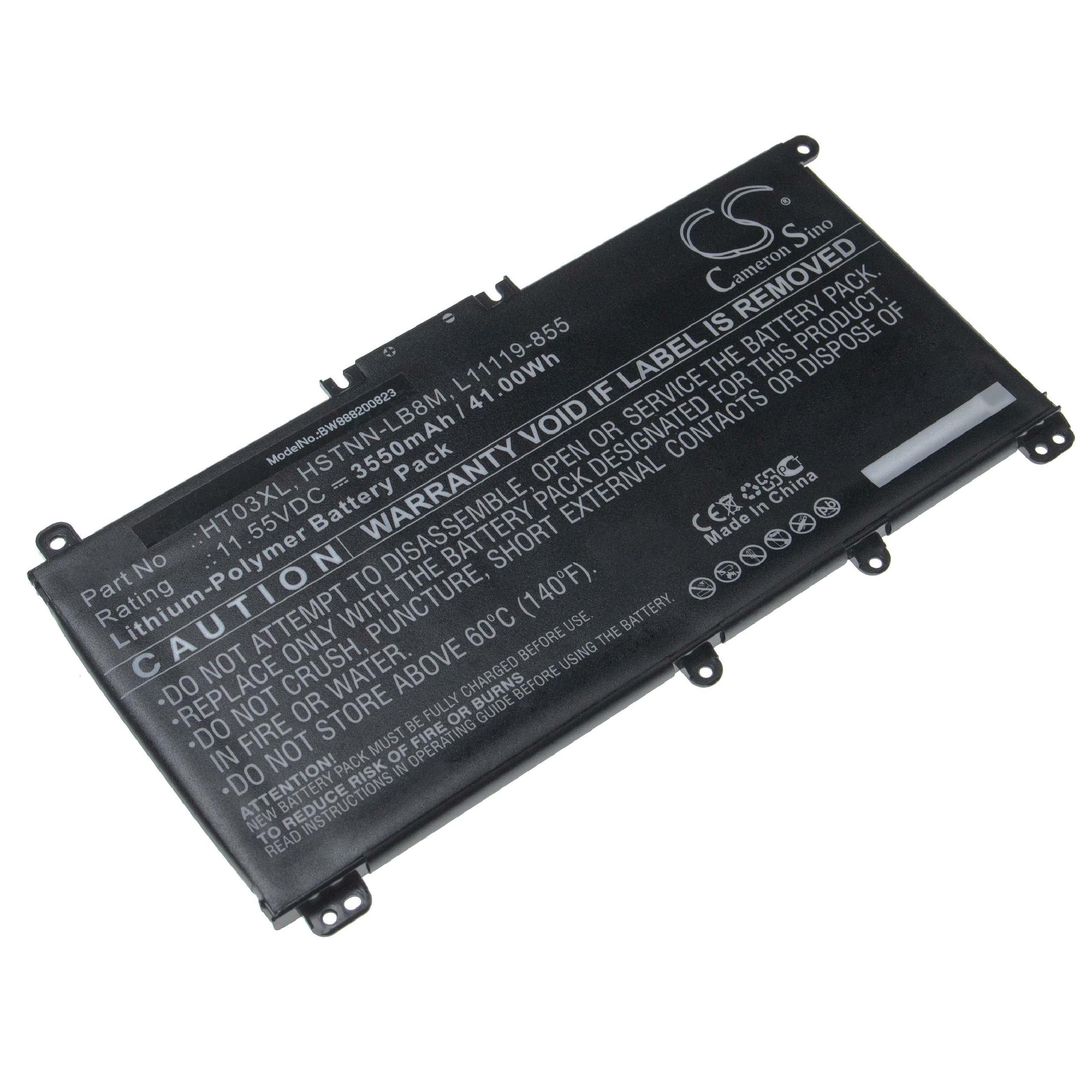 Batterie remplace HP HSTNN-DB8S, HSTNN-DB8R pour ordinateur portable - 3550mAh 11,55V Li-polymère, noir