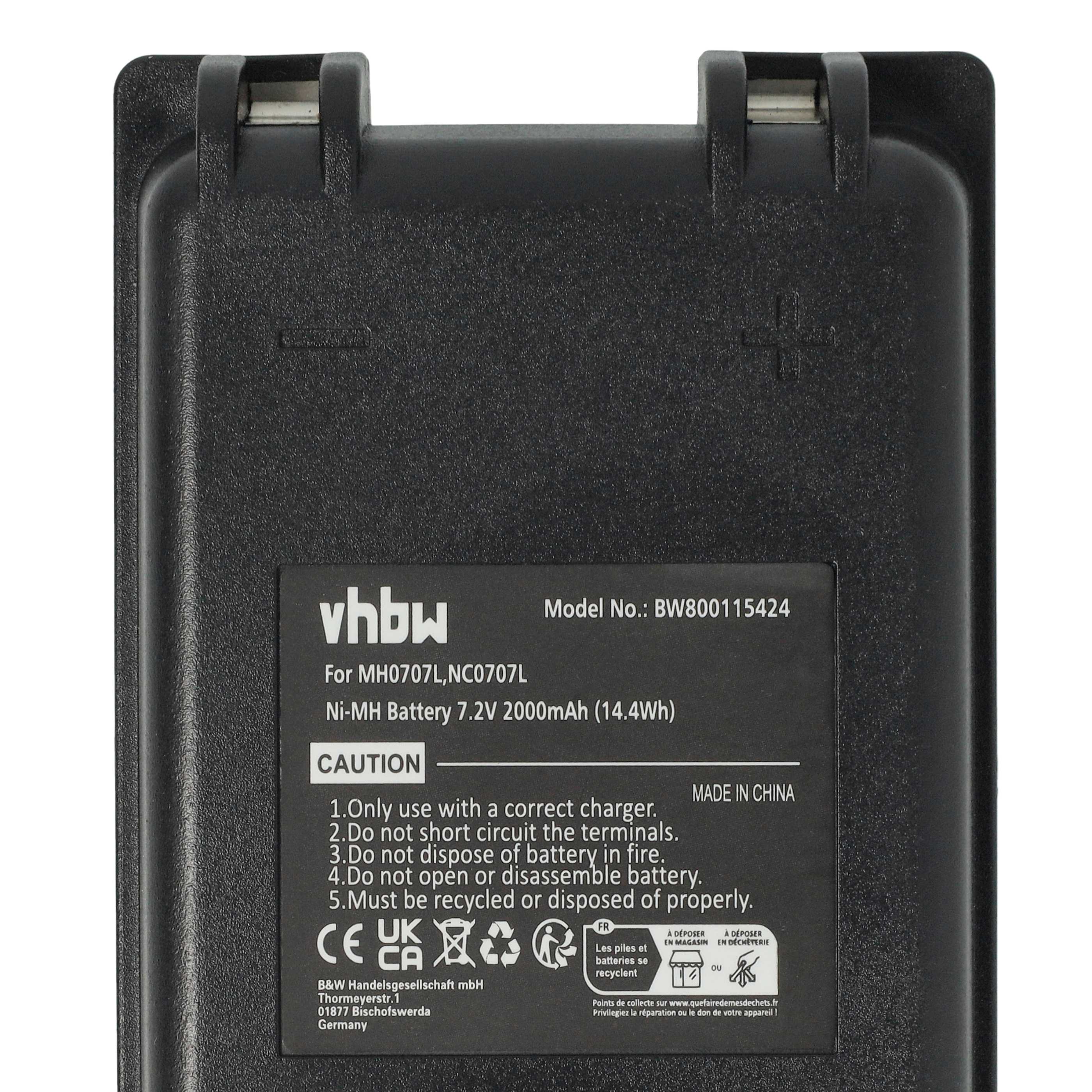 Battery (5 Piece) as Replacement for Autec MH0707L, NC0707L Remote Control - 2000 mAh 7.2 V NiMH