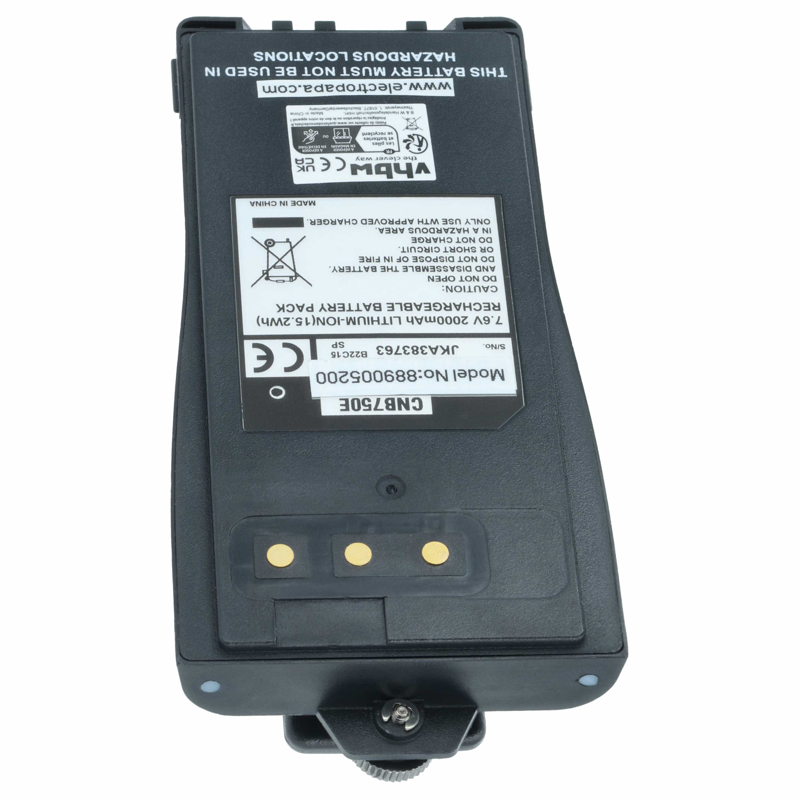 Radio Battery replaces Entel CNB750E - 2000 mAh 7.6 V Li-Ion + Belt Clip