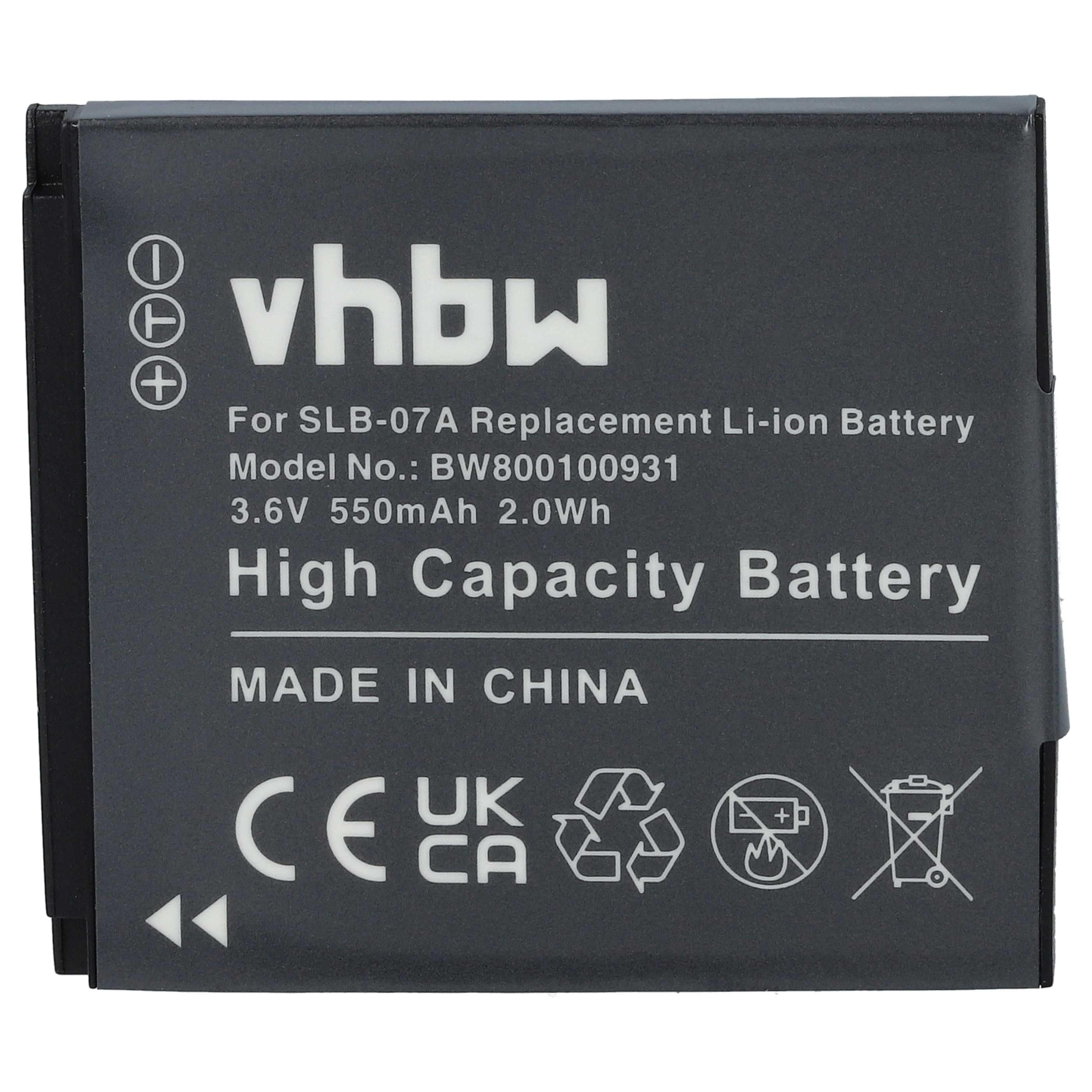 3x Battery replaces Samsung SLB-07A, SLB-07B - 550mAh, 3.6V, Li-Ion