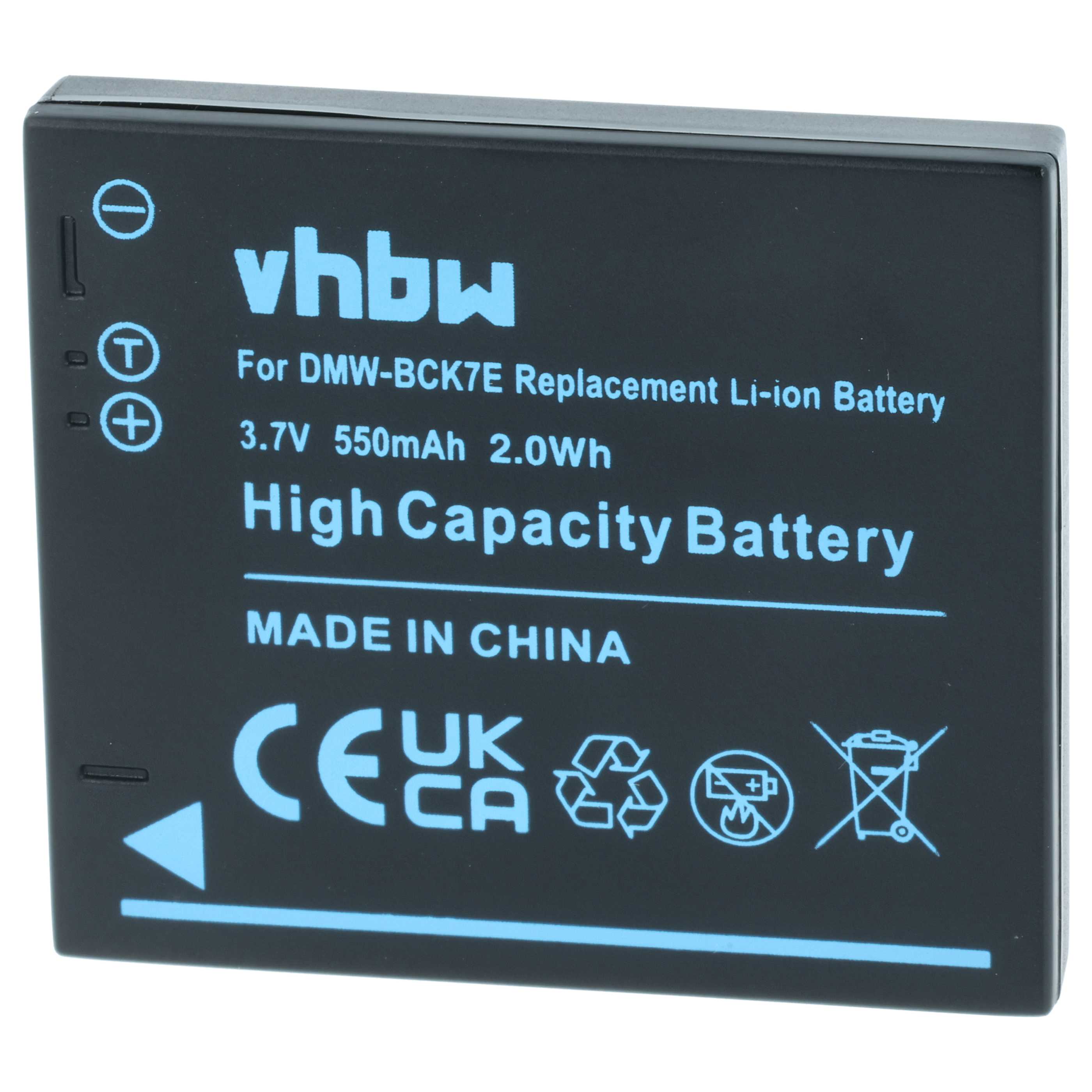 3x Battery replaces Panasonic NCA-YN101G, NCA-YN101F, DMW-BCK7PP, DMW-BCK7E, DMW-BCK7 - 550mAh, 3.7V, Li-Ion